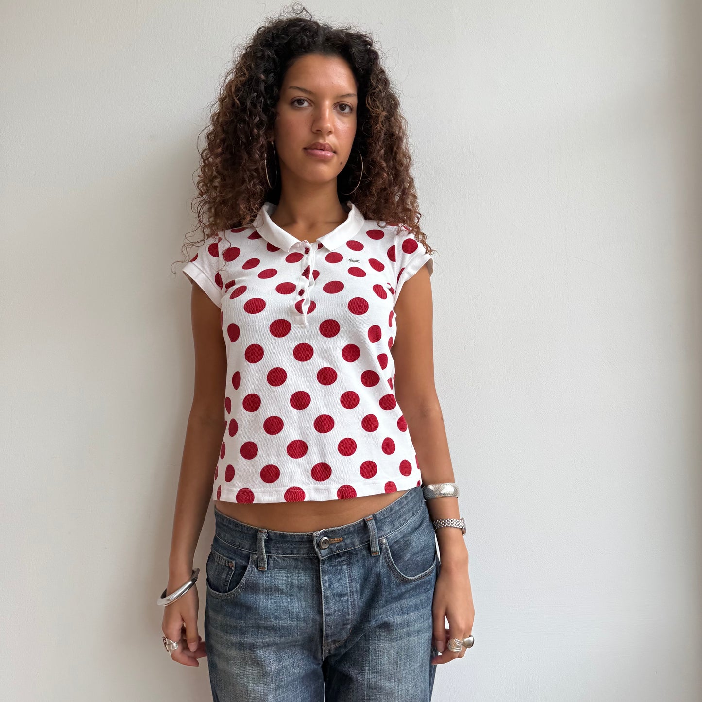 Red polka dot Lacoste polo - Size S/M