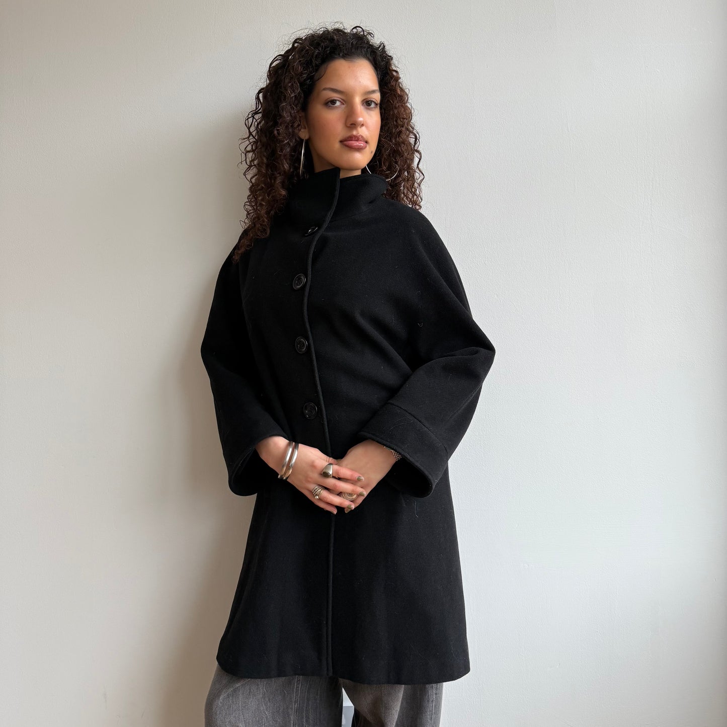 Black long wool coat - Size S/M