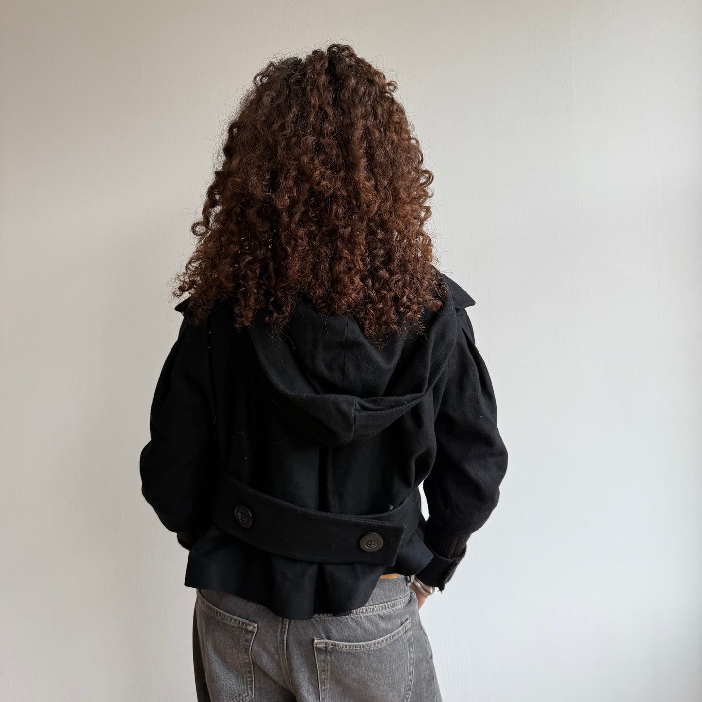 Black hooded peacoat - Size M