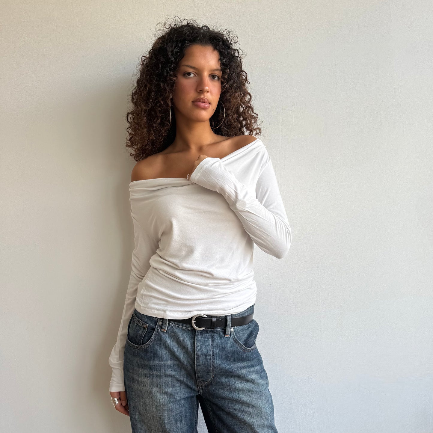 White slouchy cowl top - Size M
