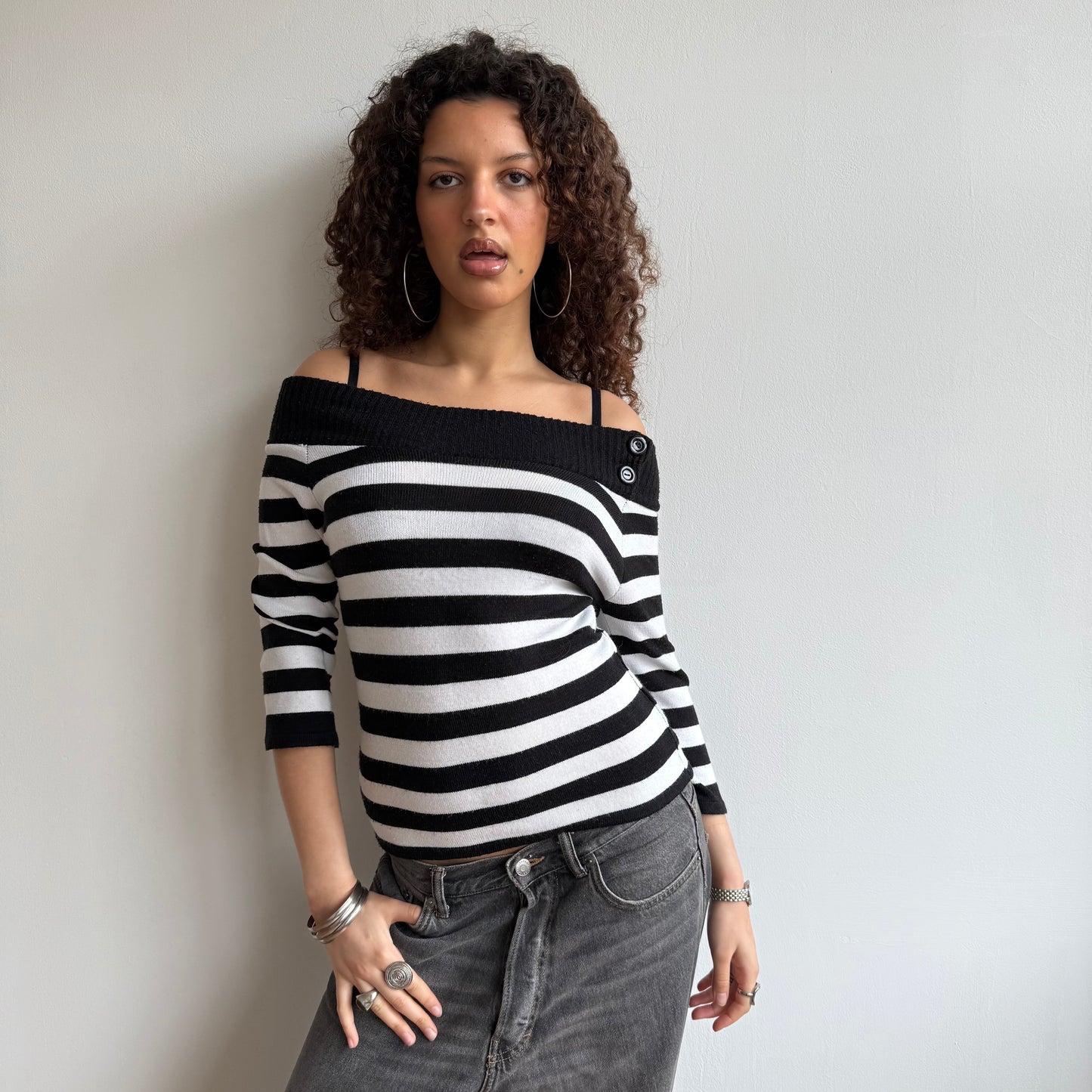 Black stripe bardot knit - Size S