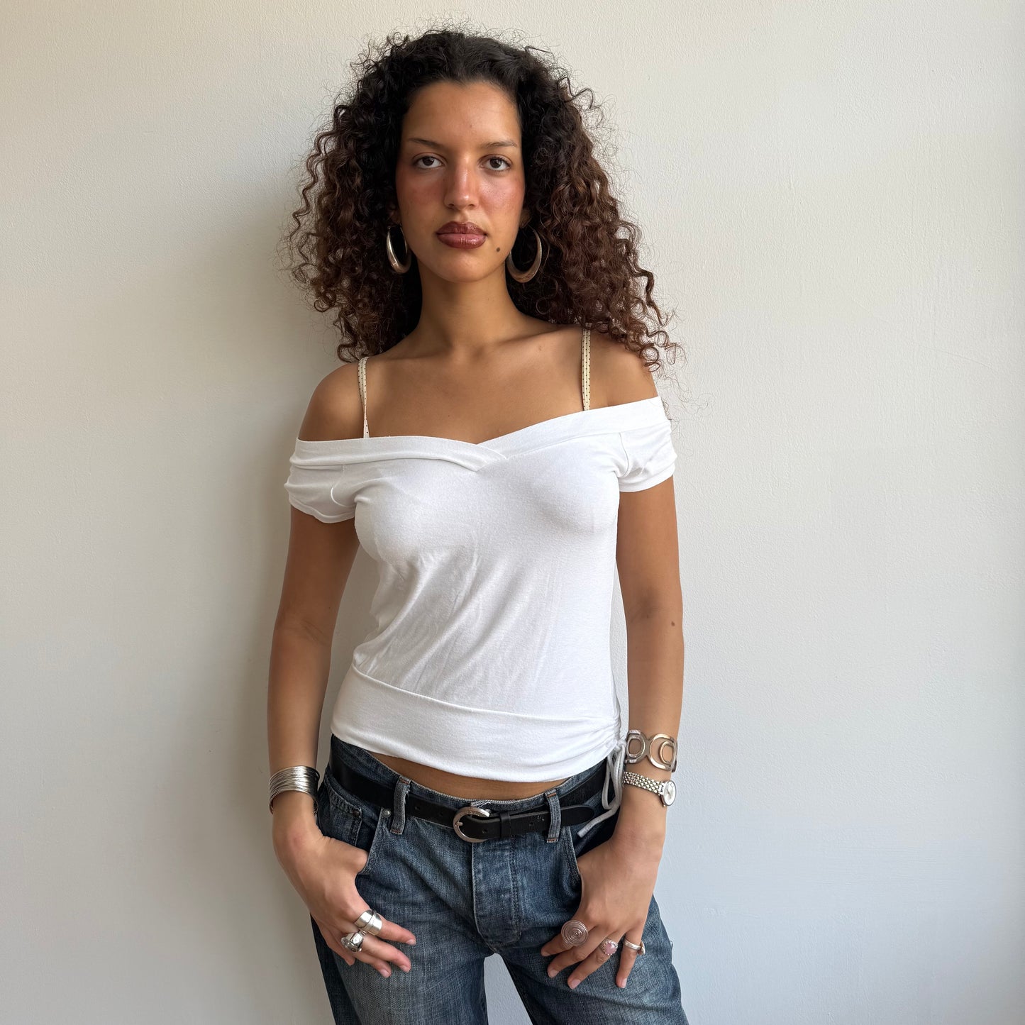 White v neck ruched top - Size M