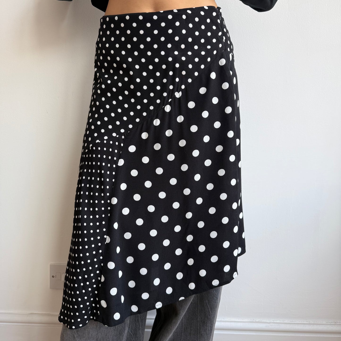 Black polka dot midi skirt - Size S