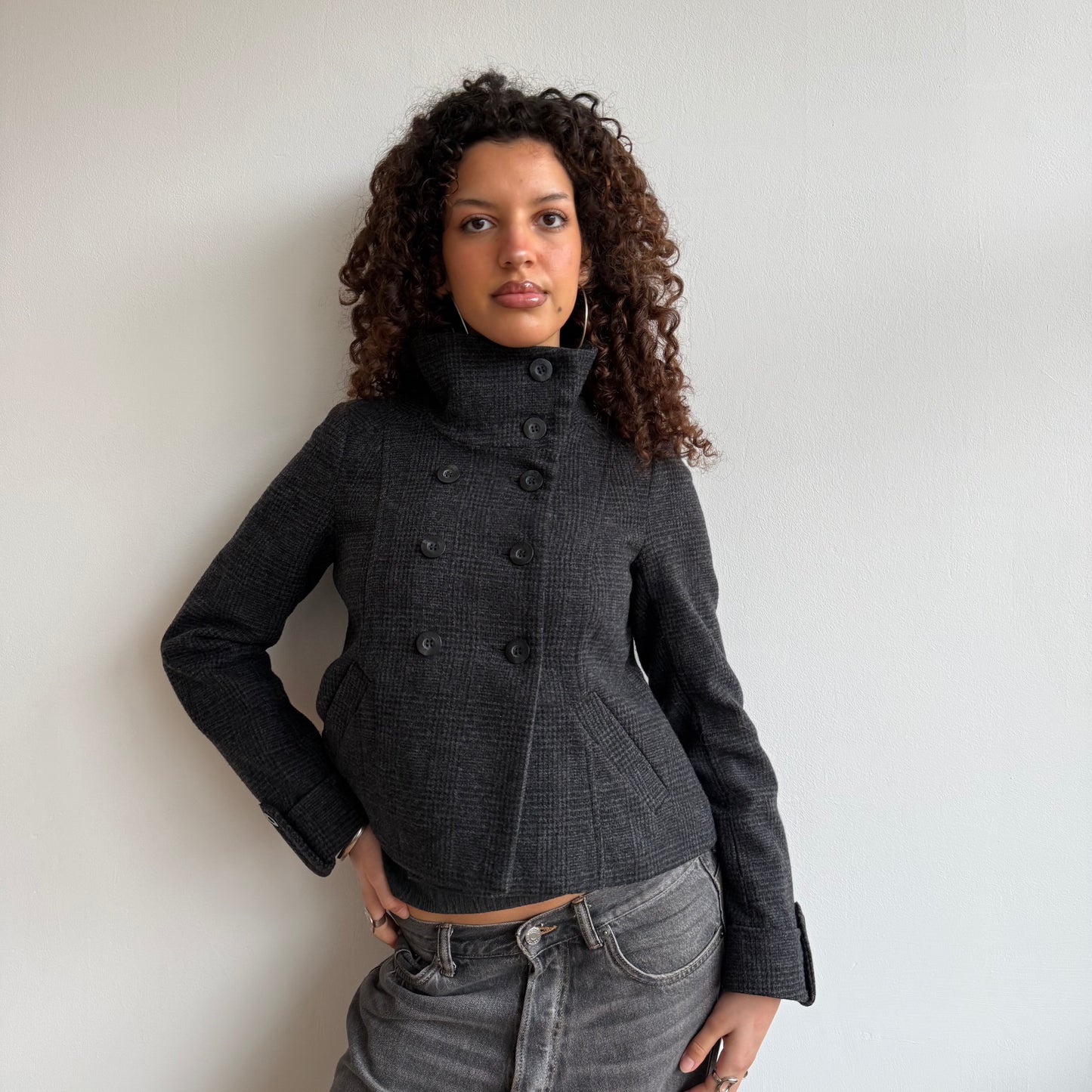 Plaid wool peacoat - Size S