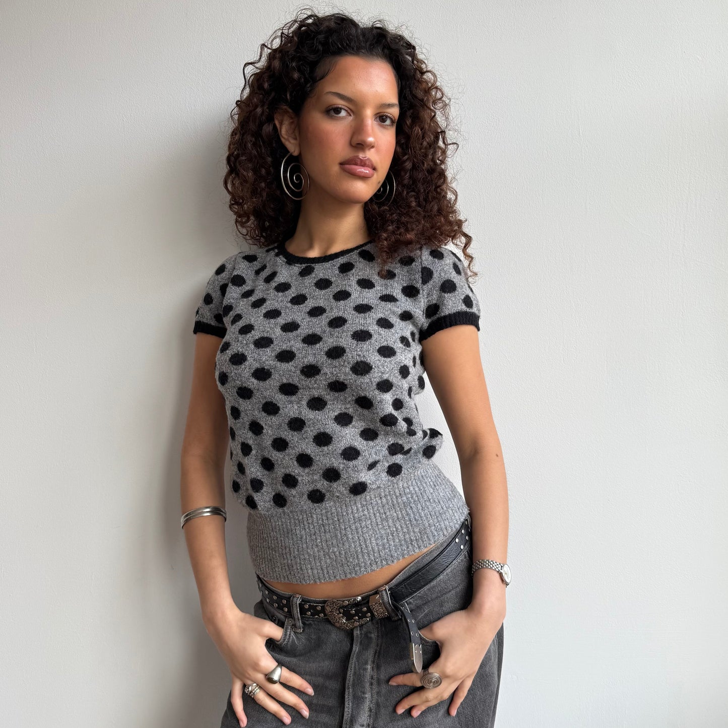 Grey polka dot knit - Size S + S/M