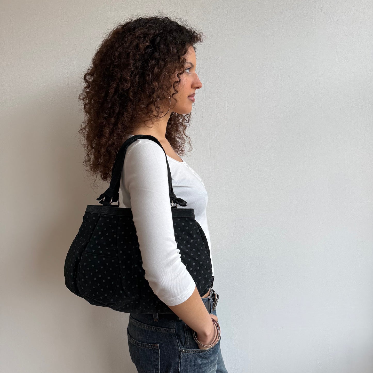 Suede polka dot bag