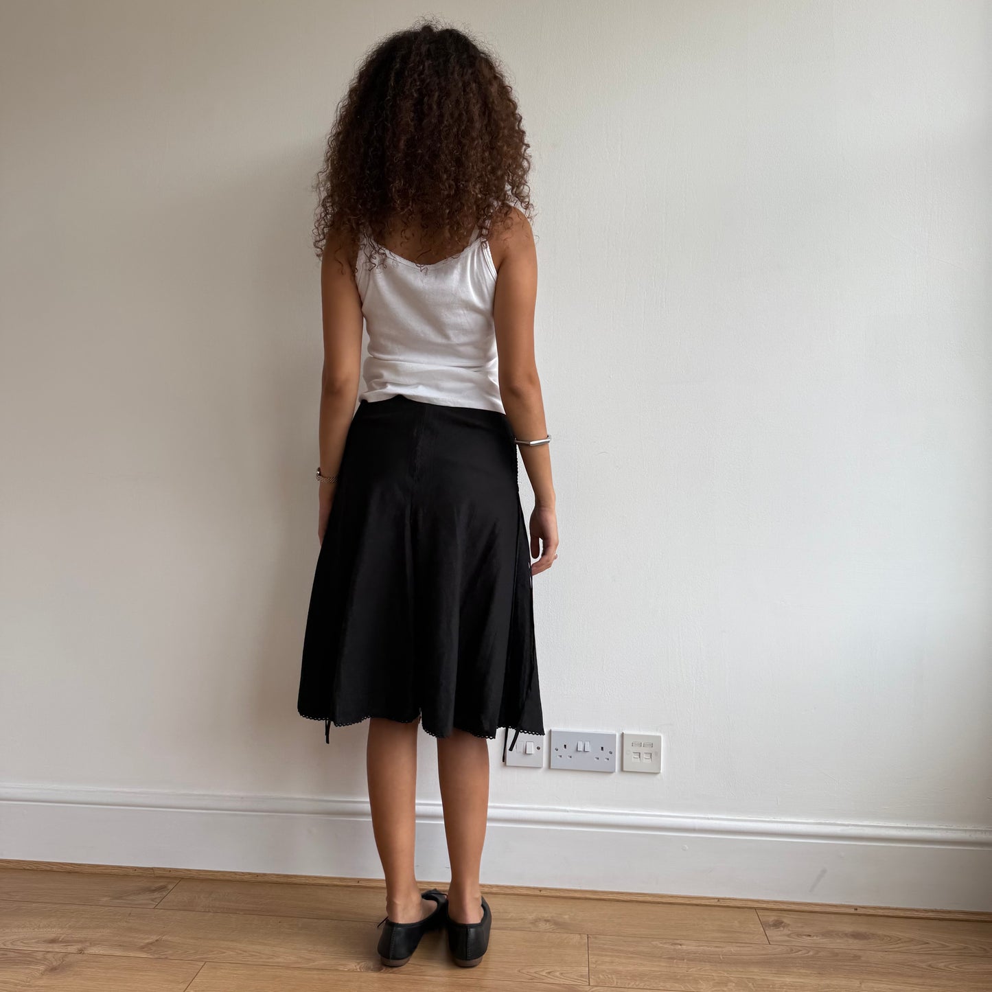 Black ruched linen skirt - Size S