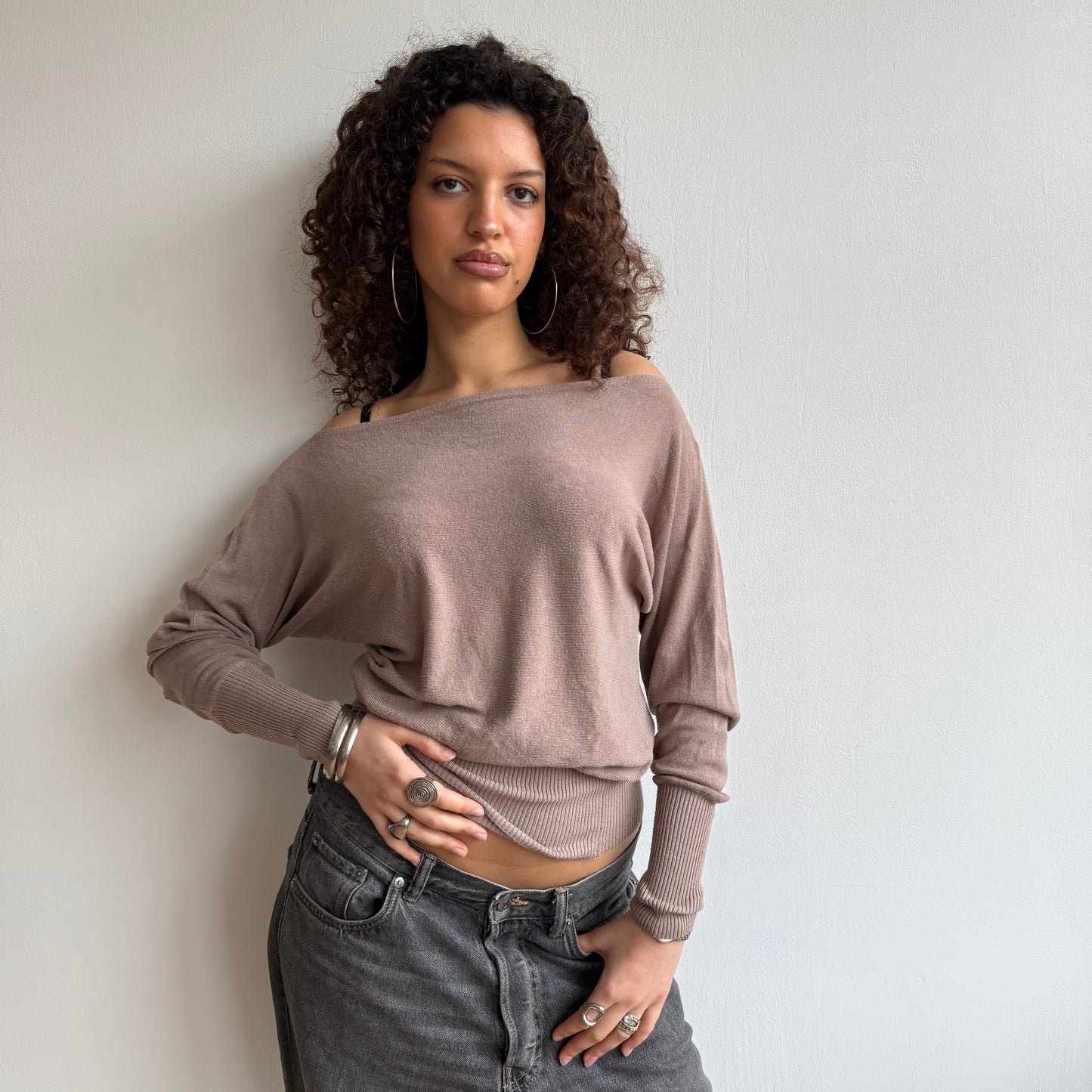 Beige slouchy knit jumper - Size S-M