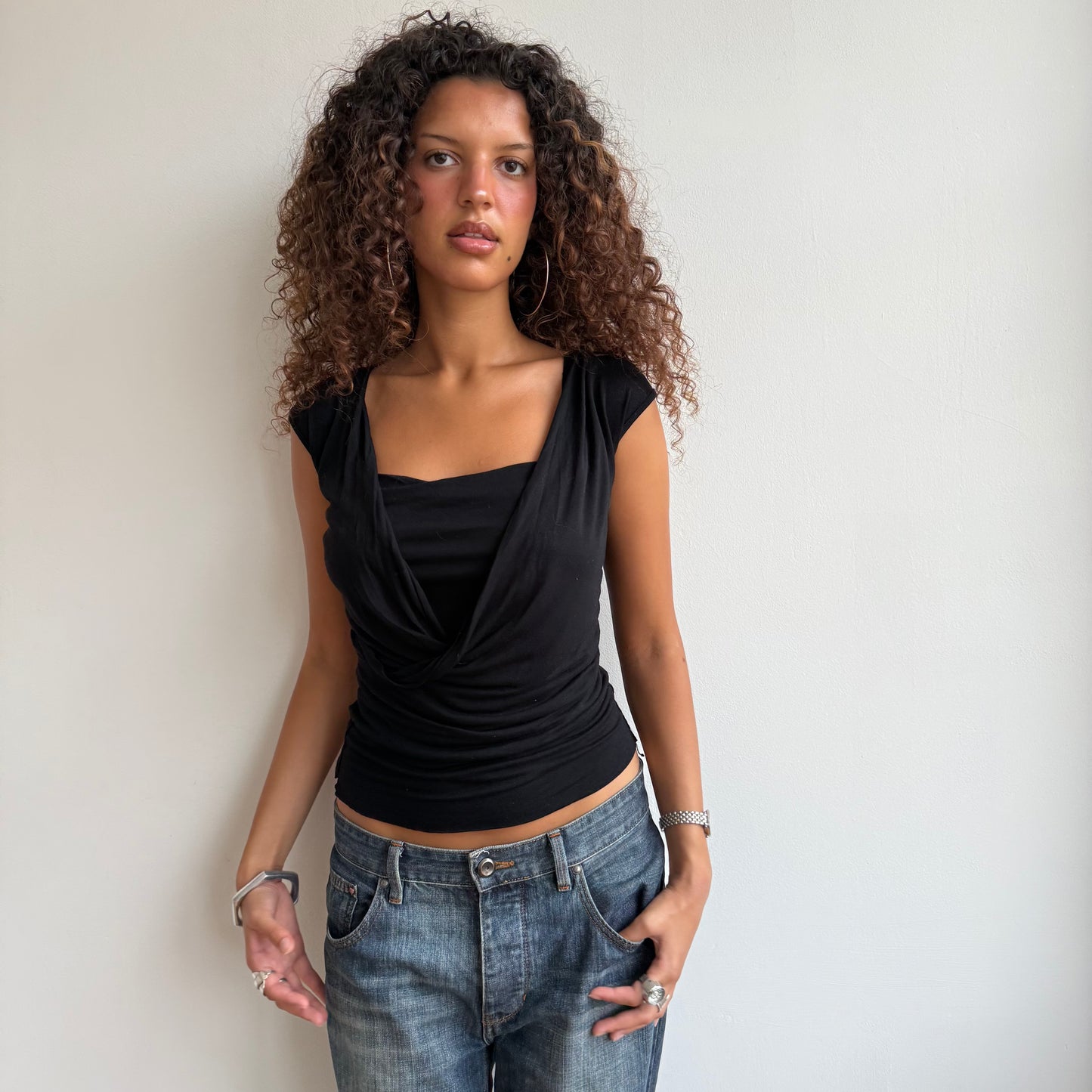 Black cowl front top - Size M