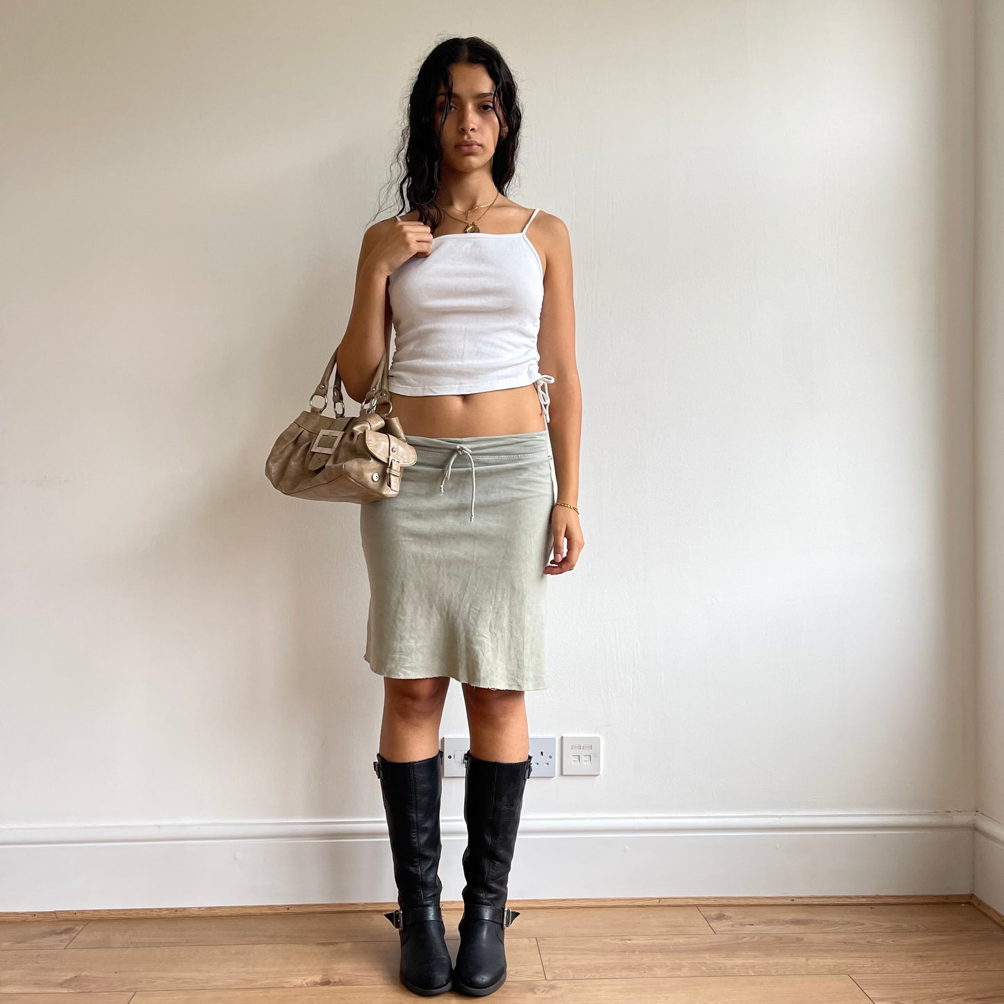 Green linen midi skirt - Size S