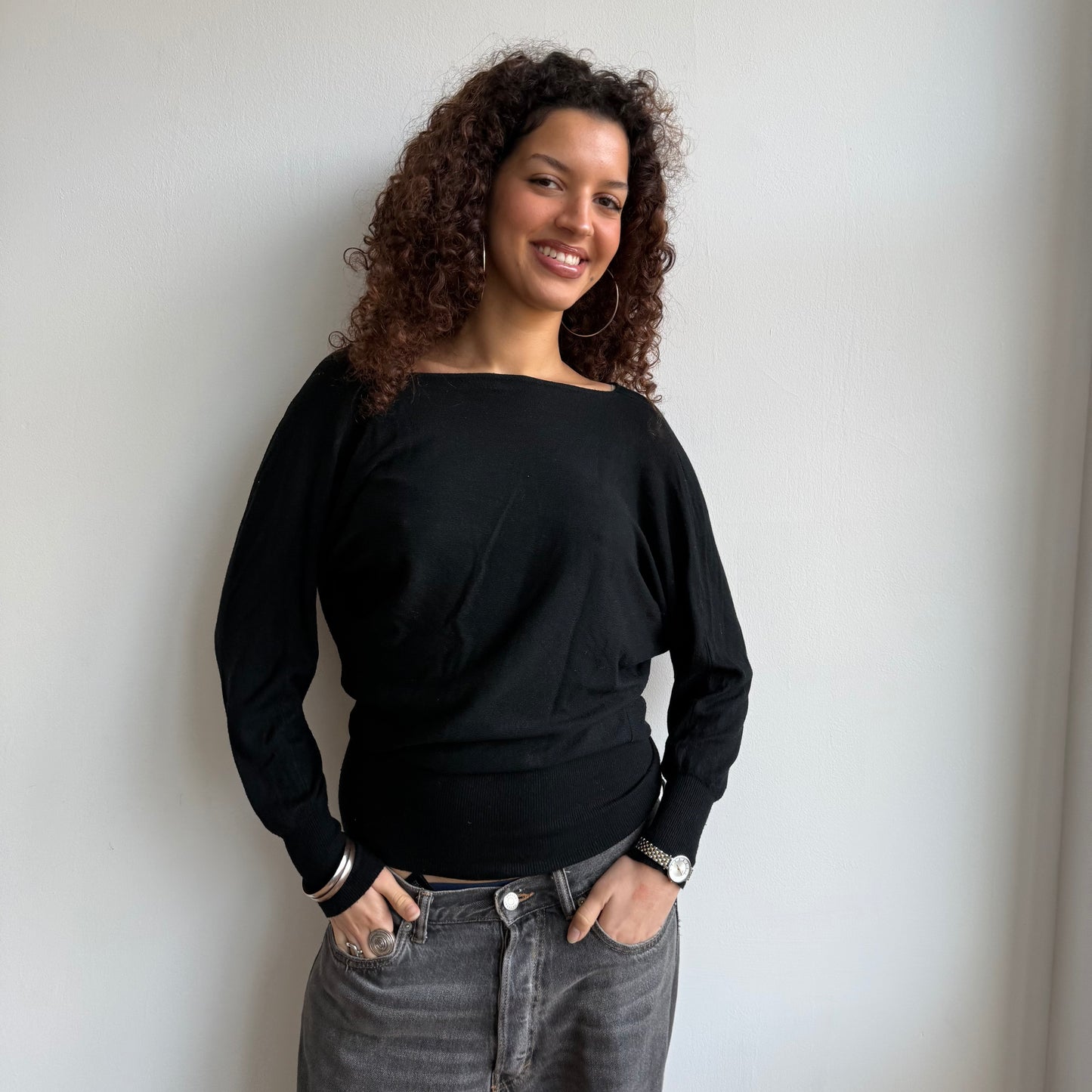 Black slouchy Bardot jumper - Size S