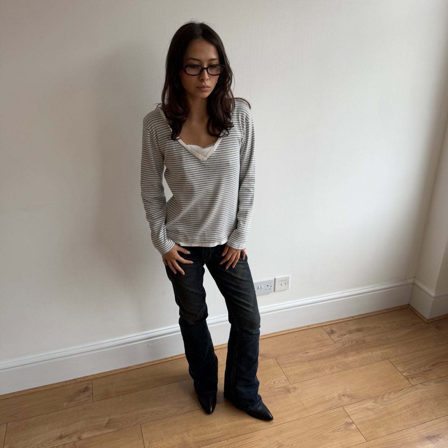 Grey striped long sleeve - Size M