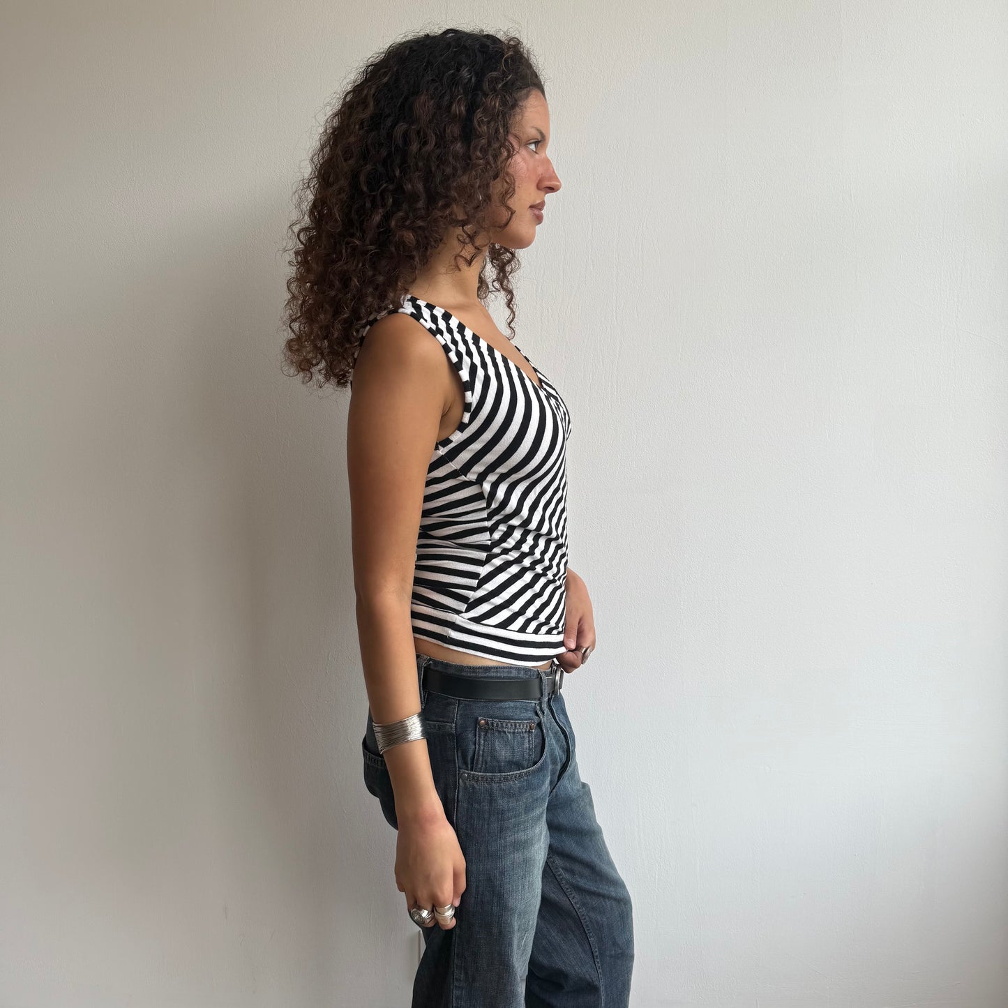 Black + white ballet wrap top - Size S/M