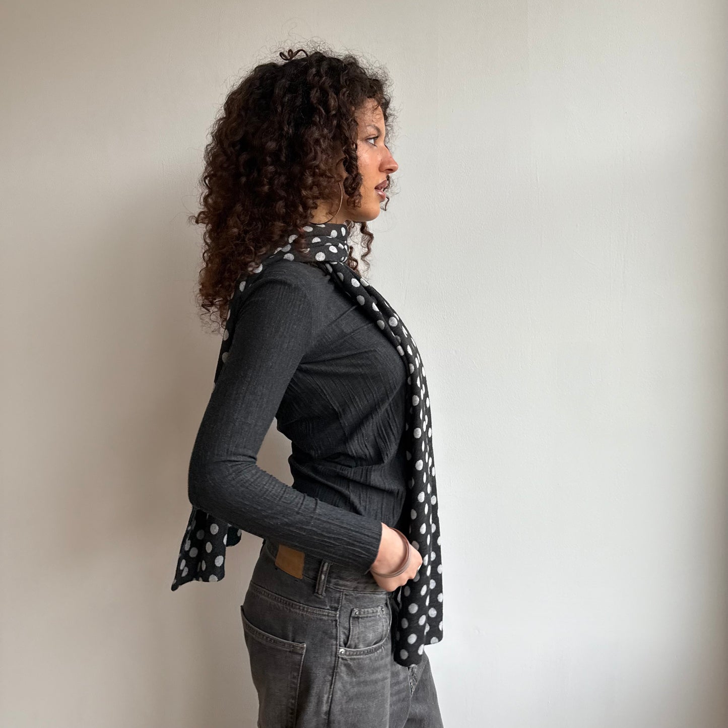 Dark grey polka dot scarf