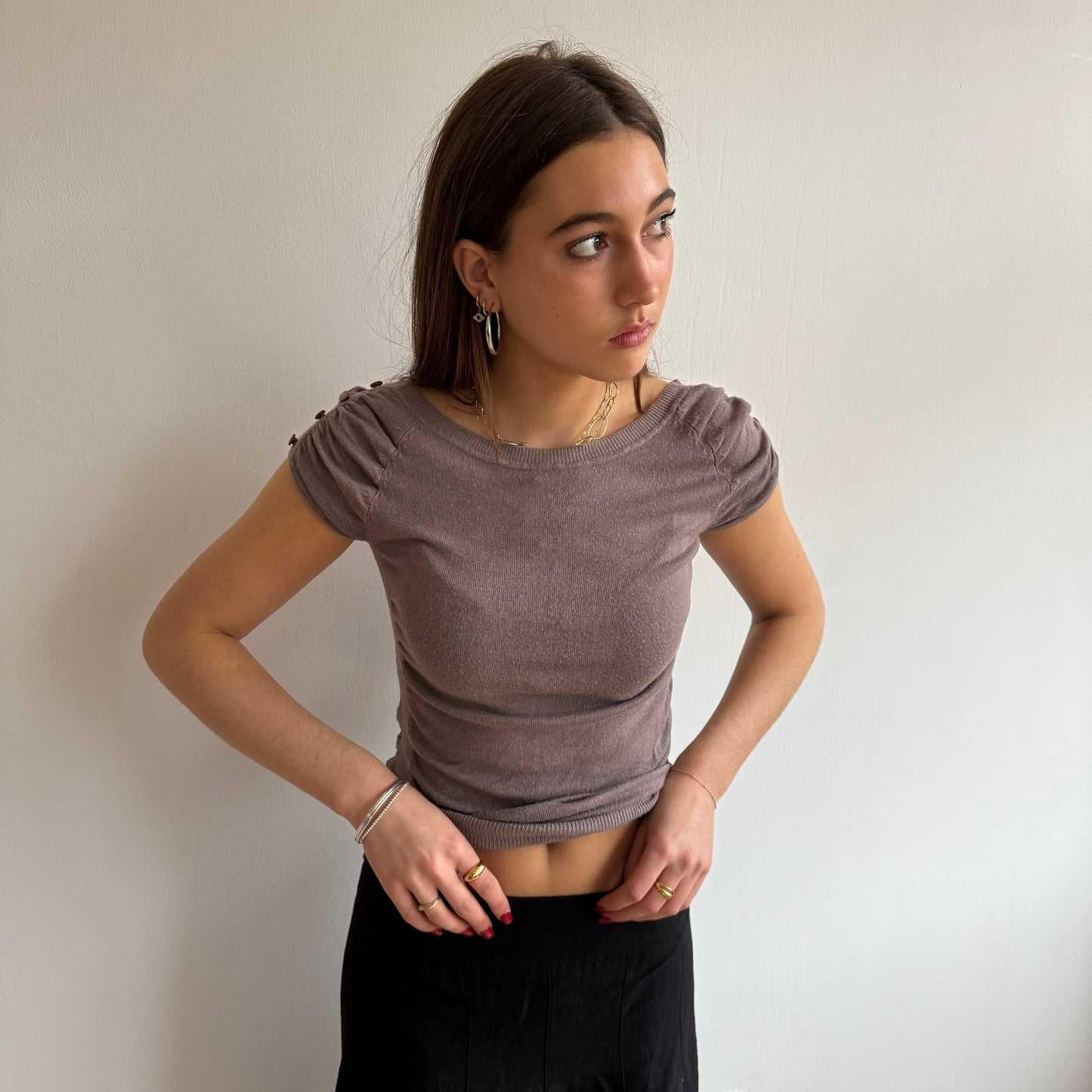 Taupe button knit - Size S