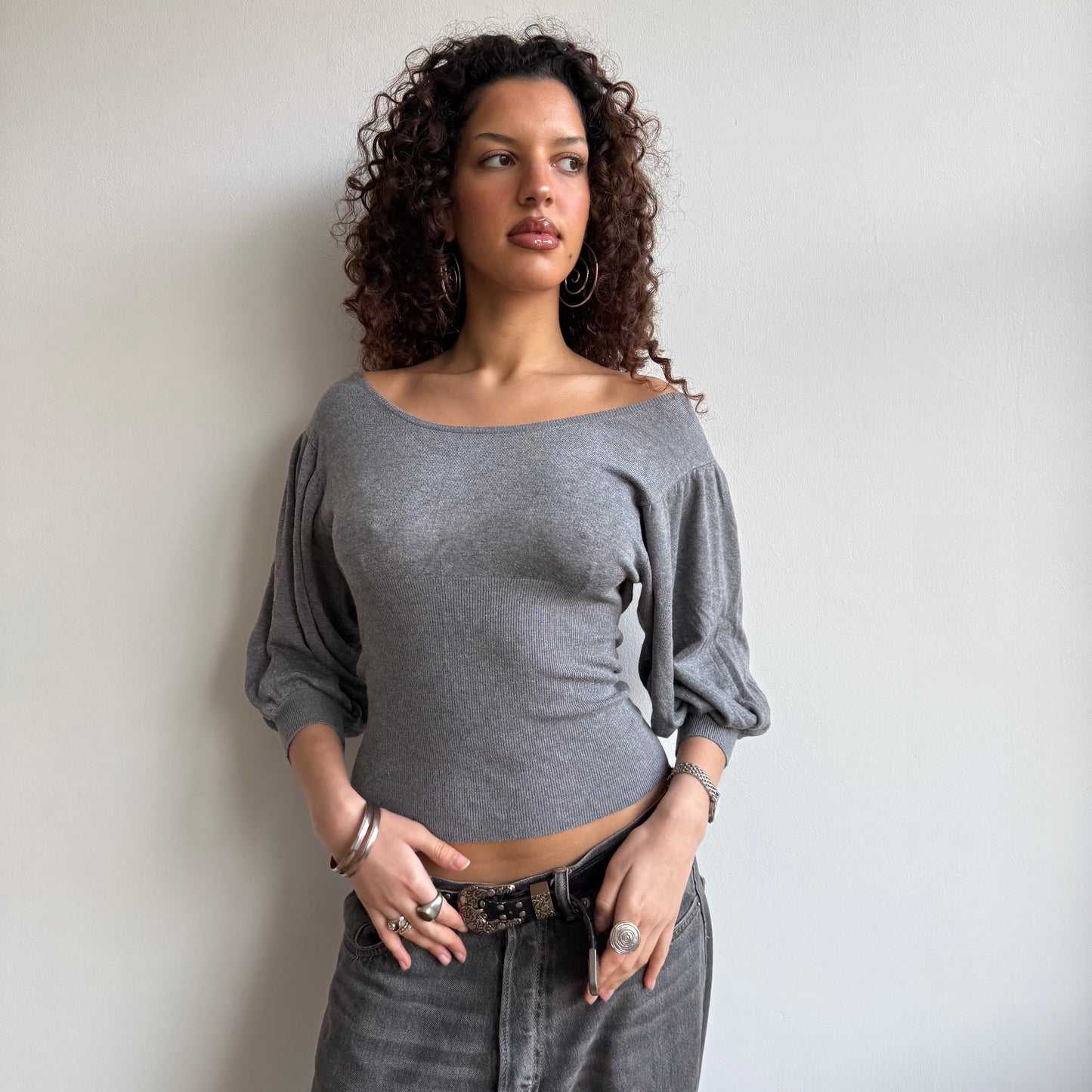 Grey batwing crop knit - Size S