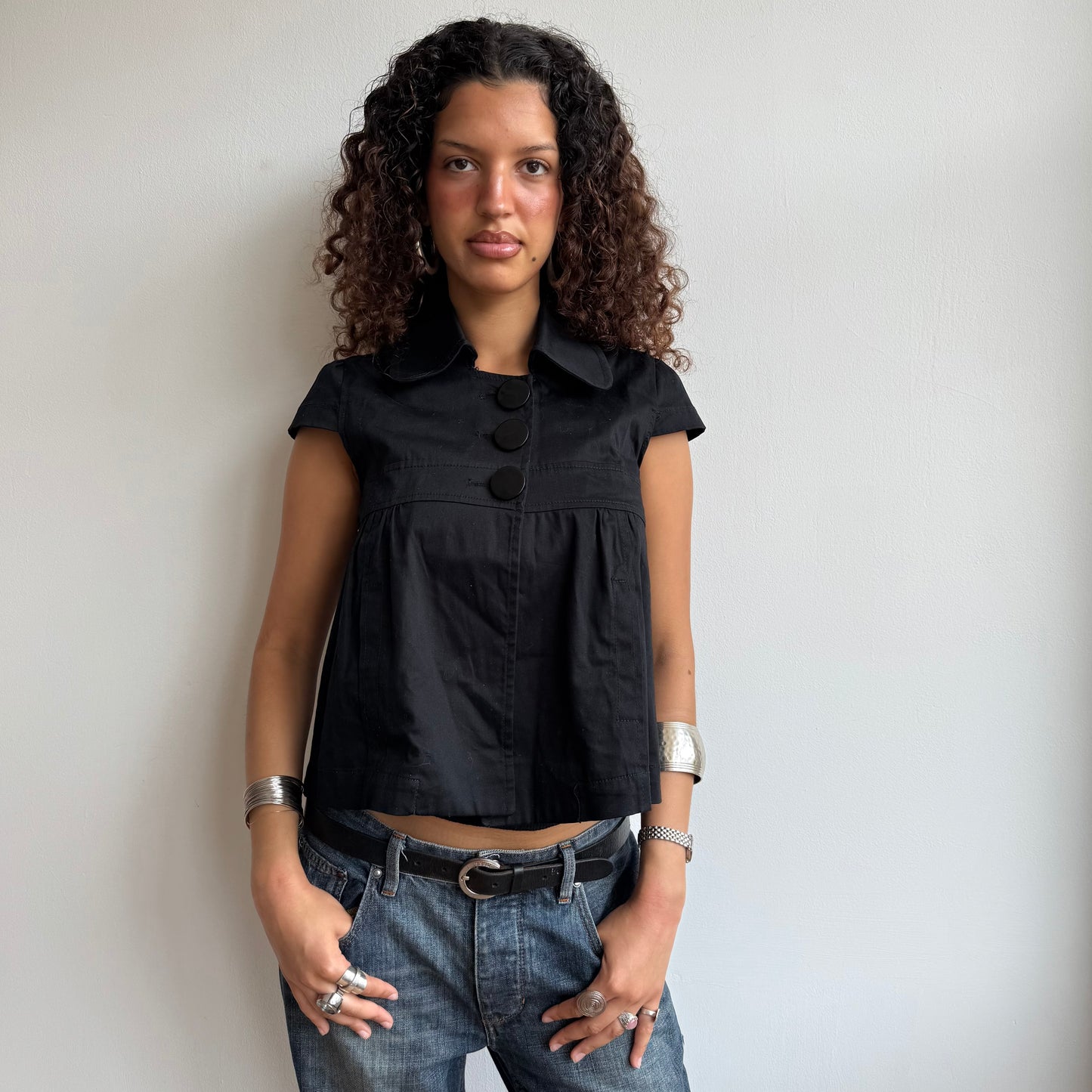 Black short sleeve peacoat - Size S/M