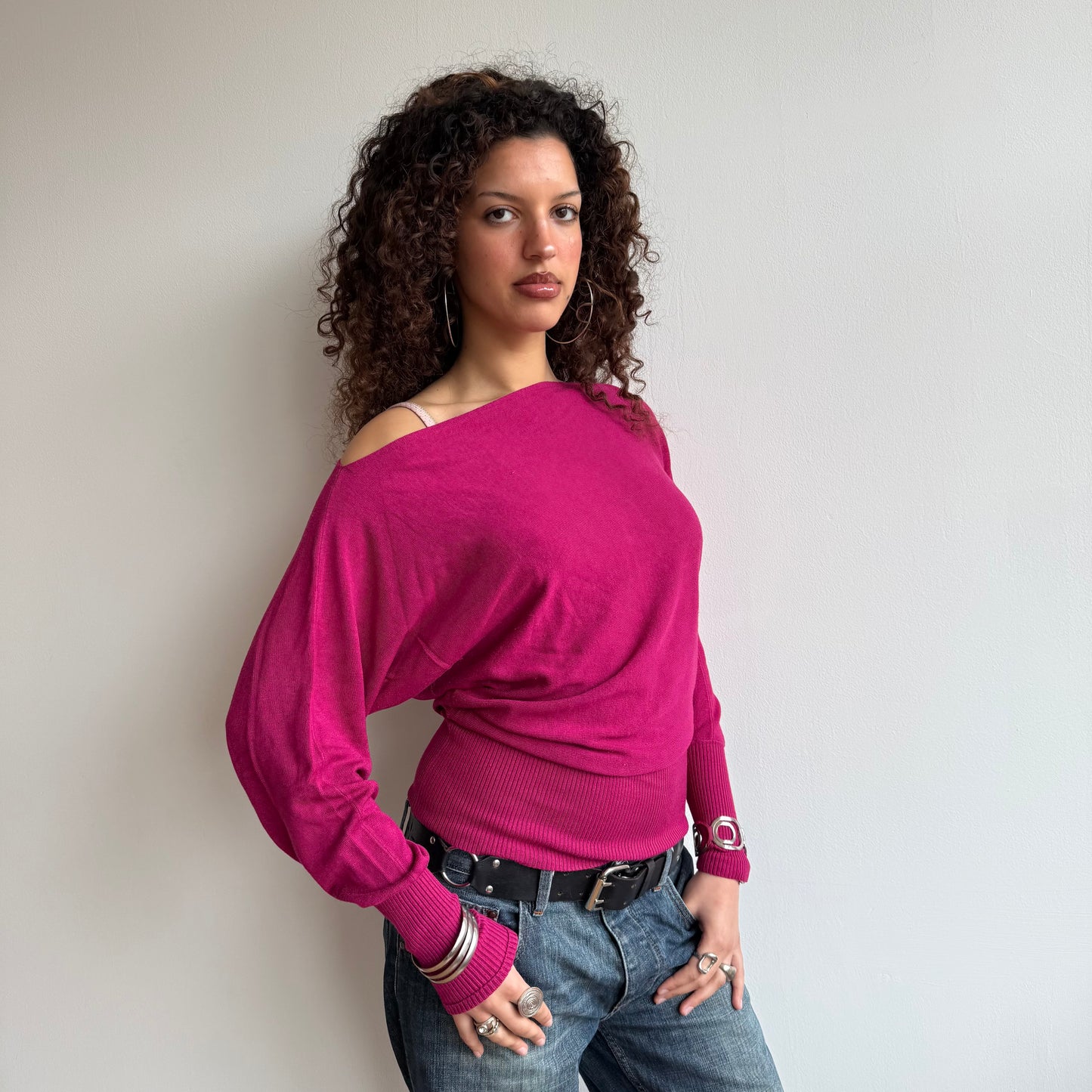 Fuschia slouchy knit jumper - Size M