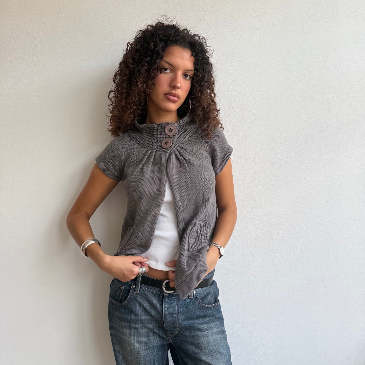 Grey button neck knit - Size S