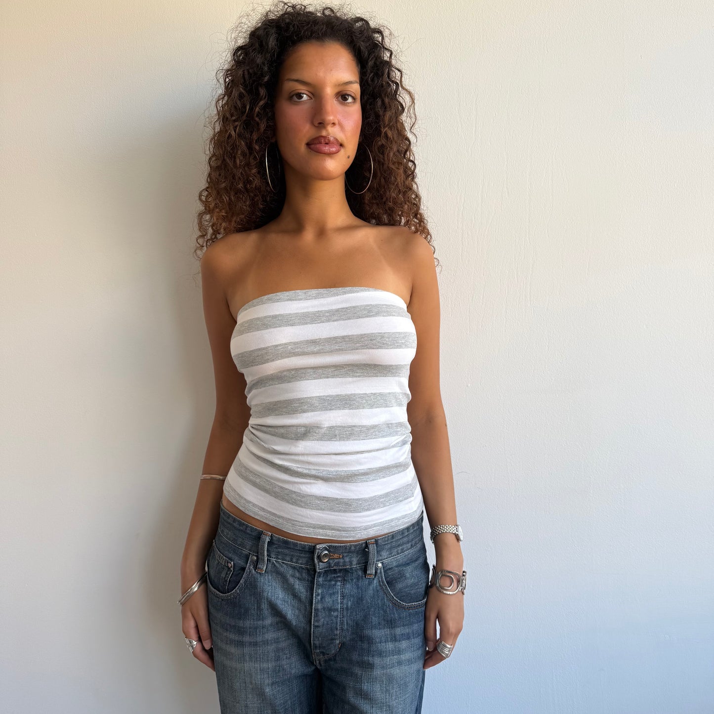 Grey + white stripe bandeau - Size S