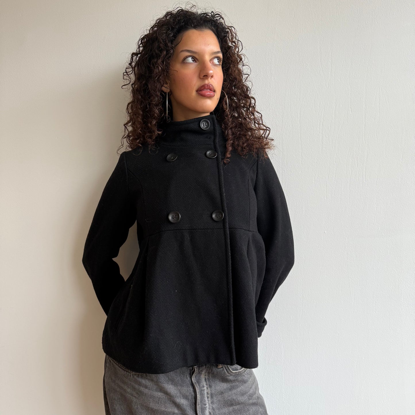 Black double breasted peacoat - Size S
