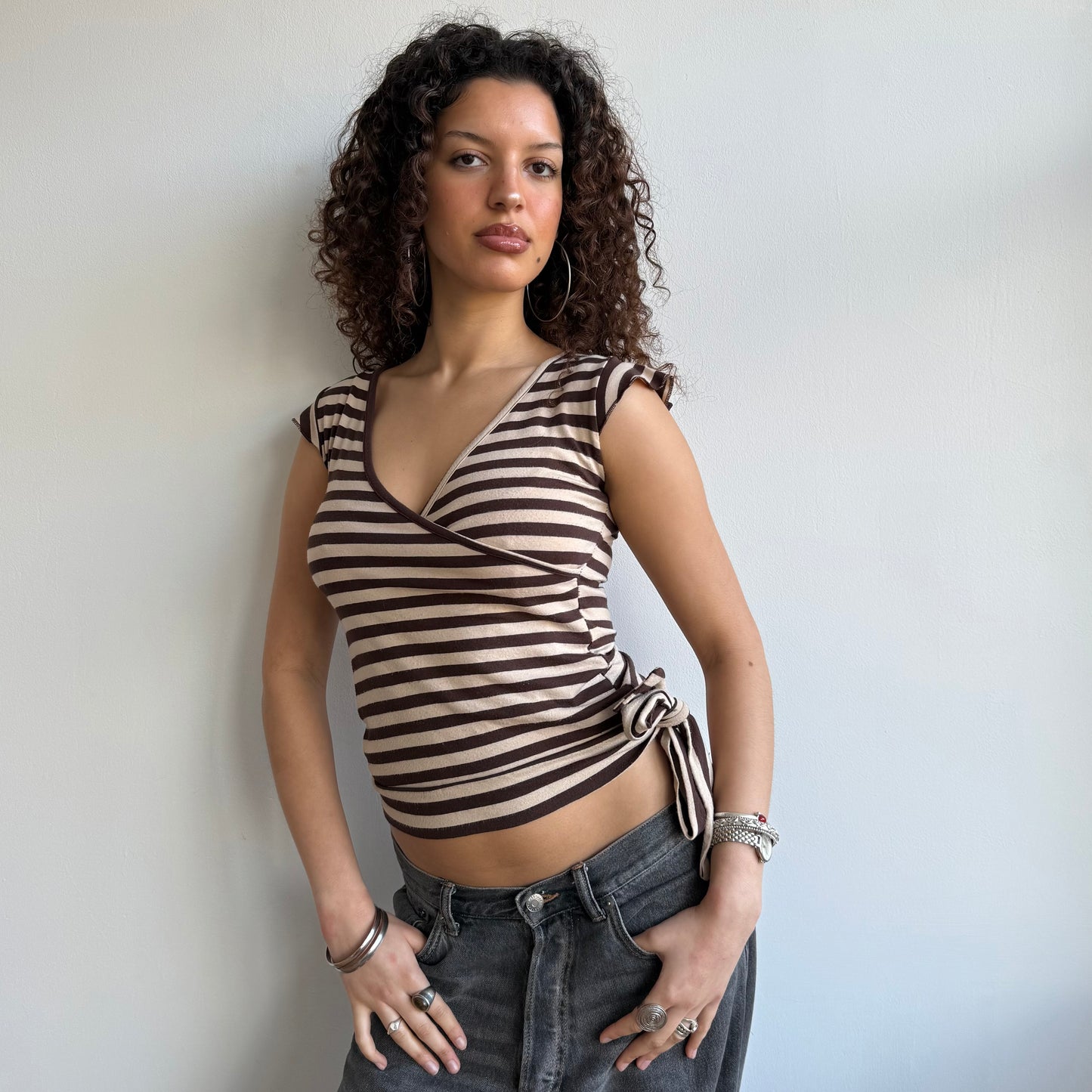 Brown and beige stripe top - Size S
