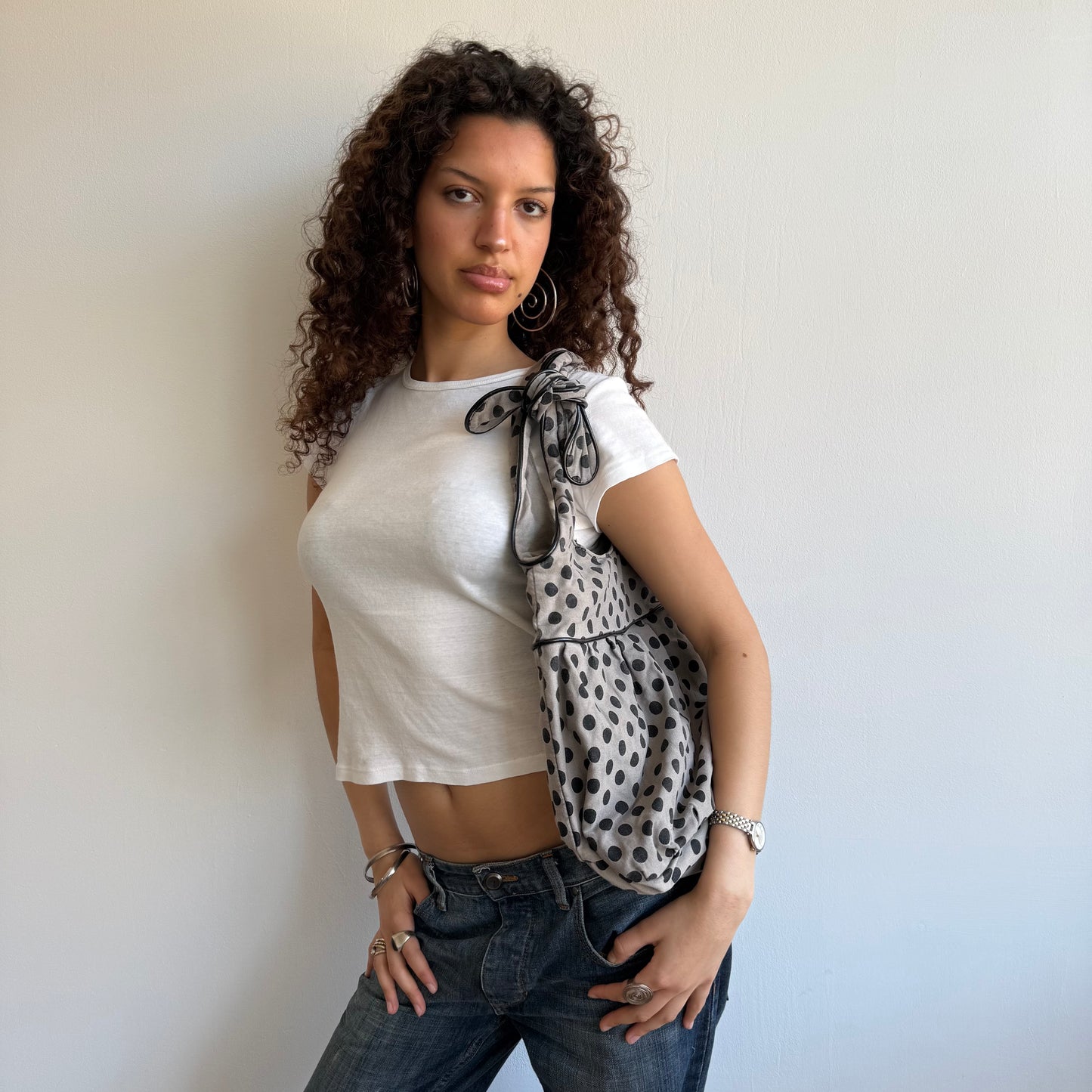 Light khaki polka dot bag - OS