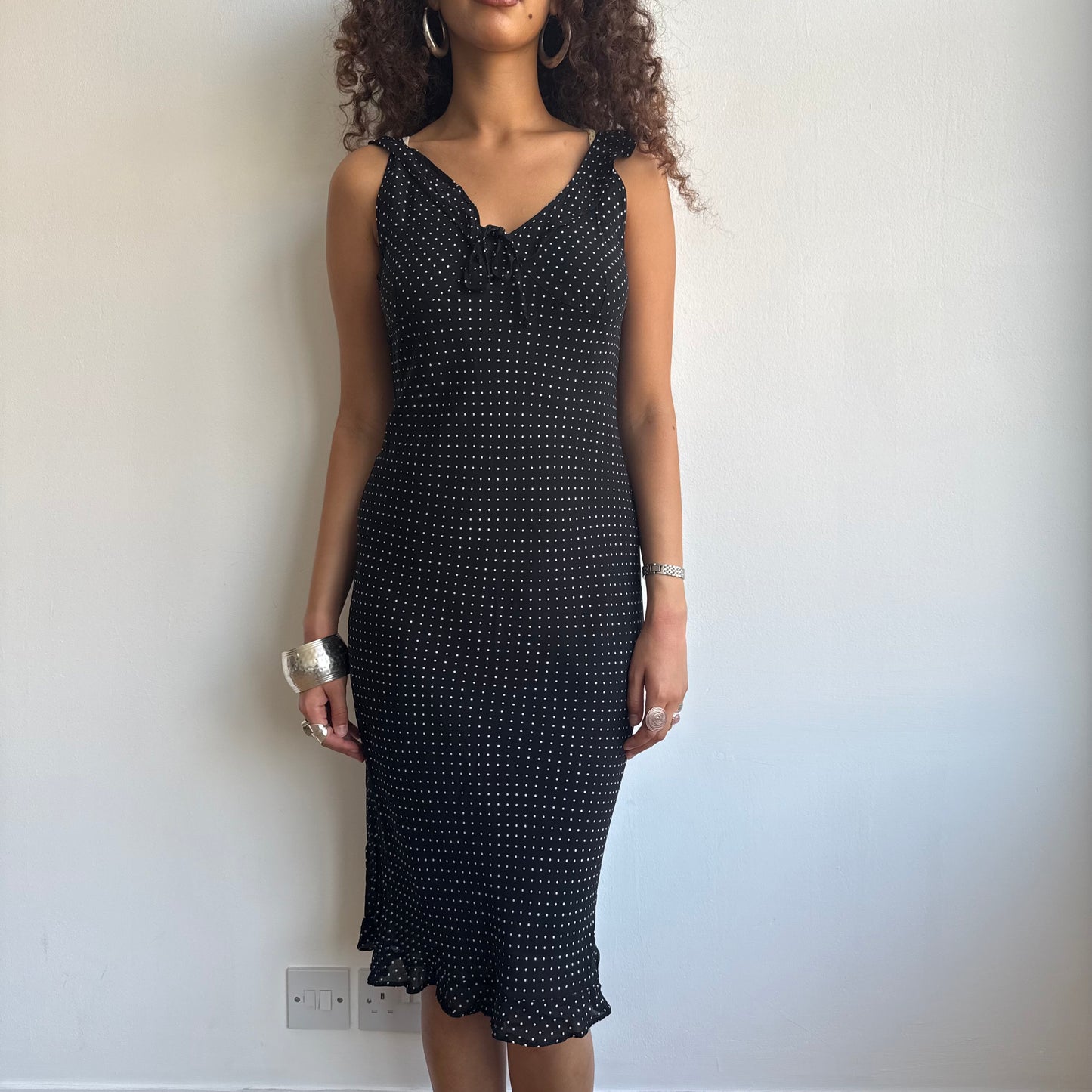 Black polka dot midi dress - Size S