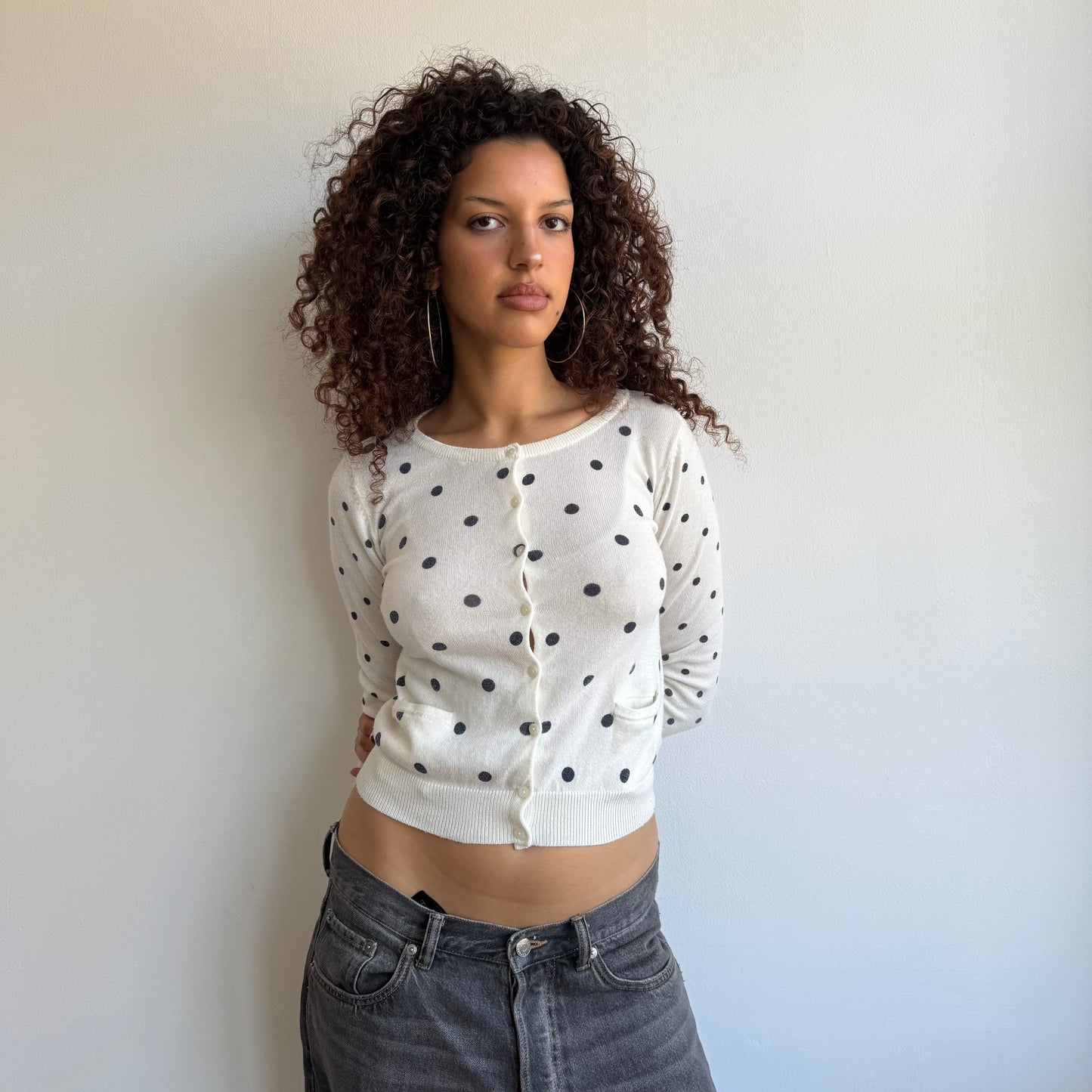 Cream polka dot cardigan - Size S