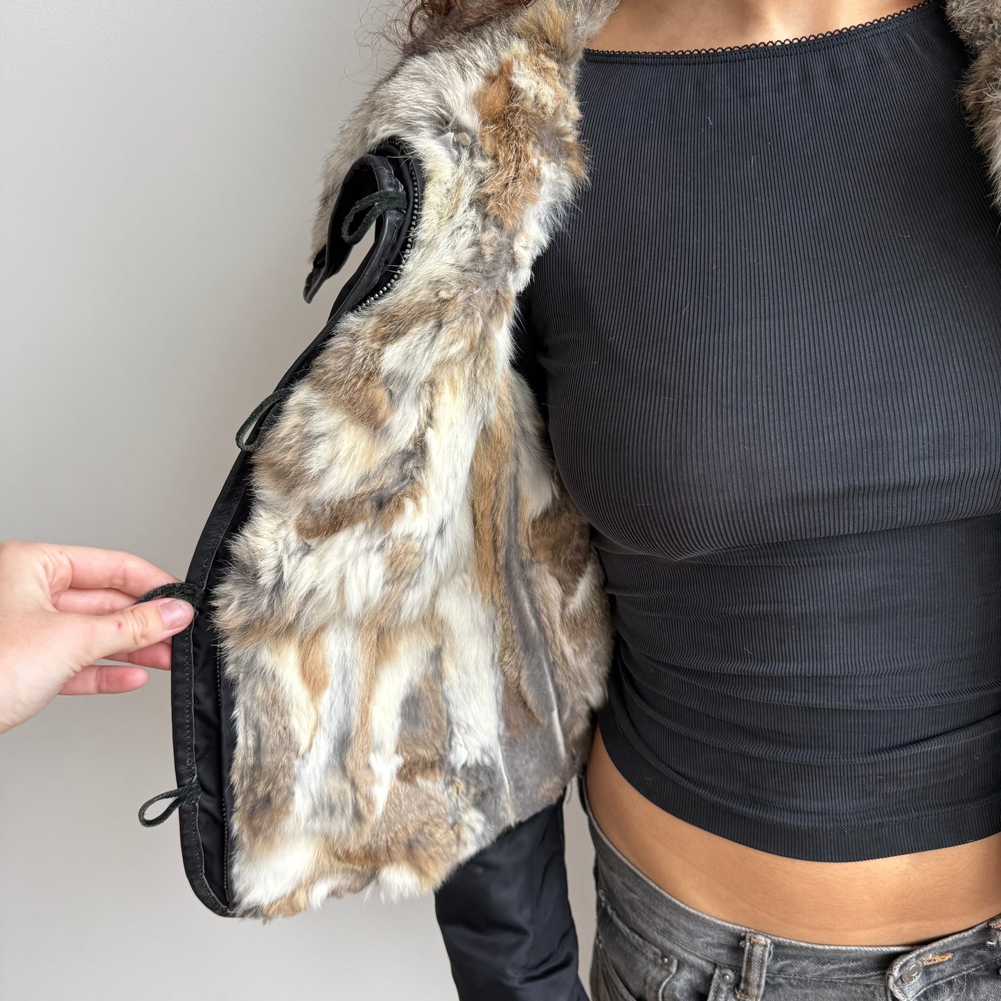 Black rabbit fur bomber - Size S