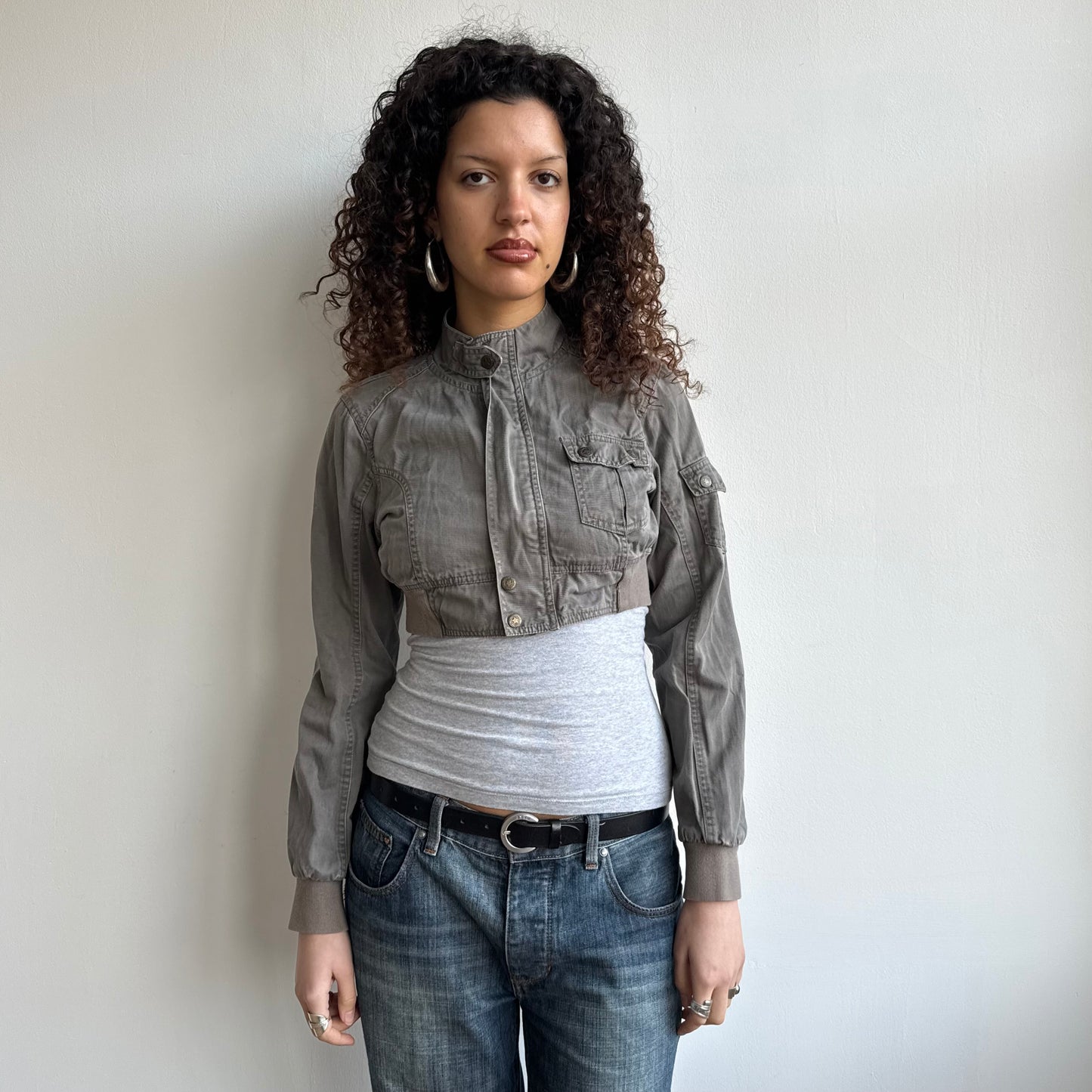 Khaki cargo cropped jacket - Size M