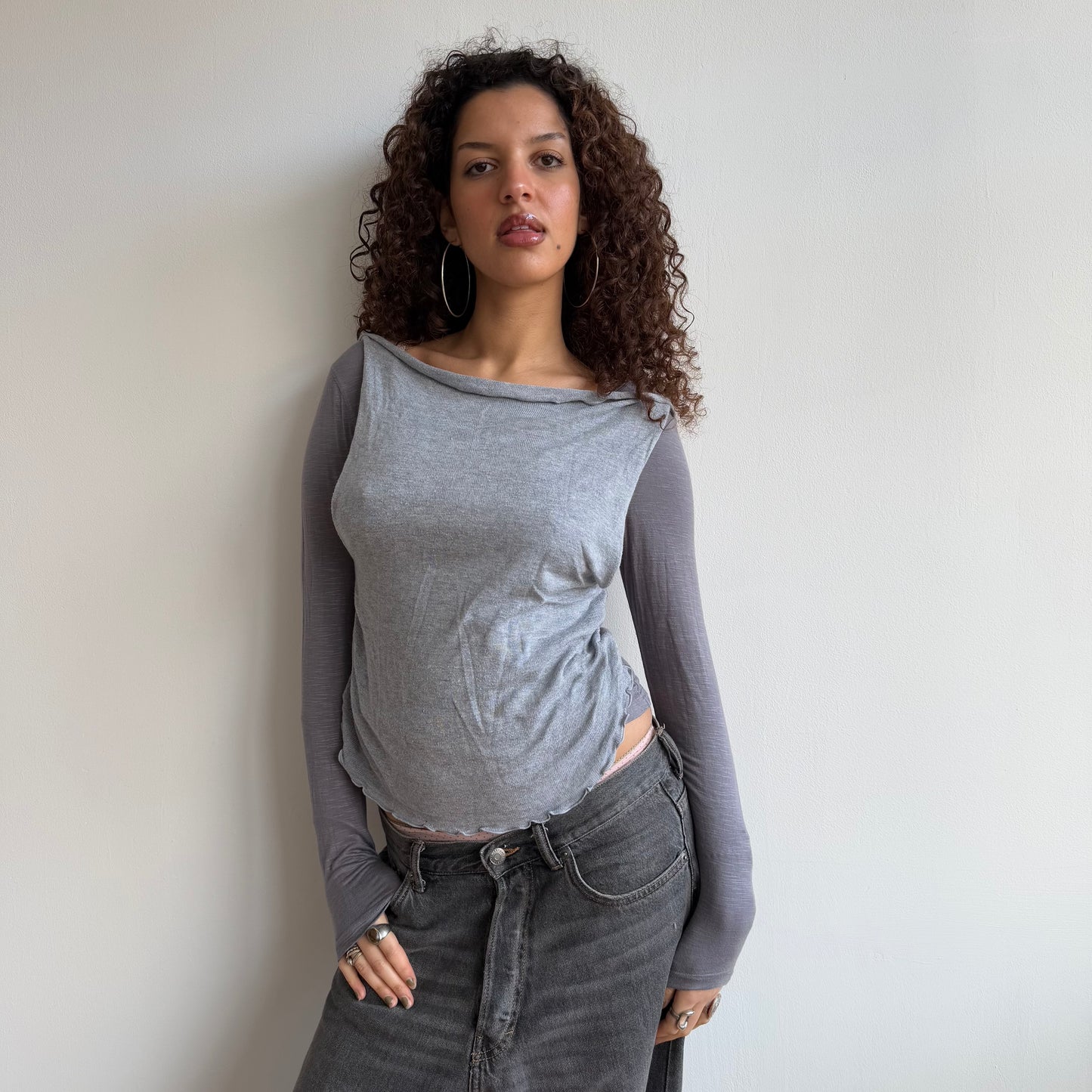 Grey bi-material long sleeve - Size S