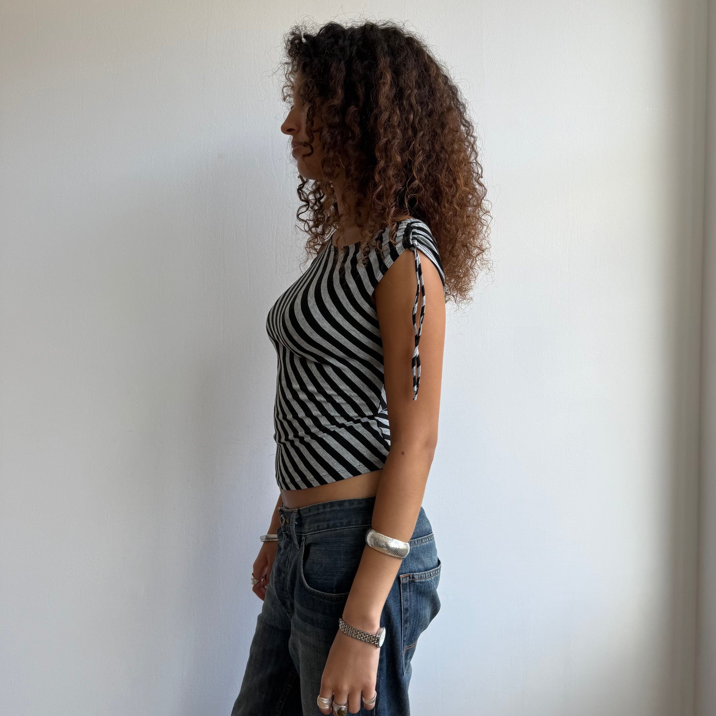 Grey striped ruched top - Size S