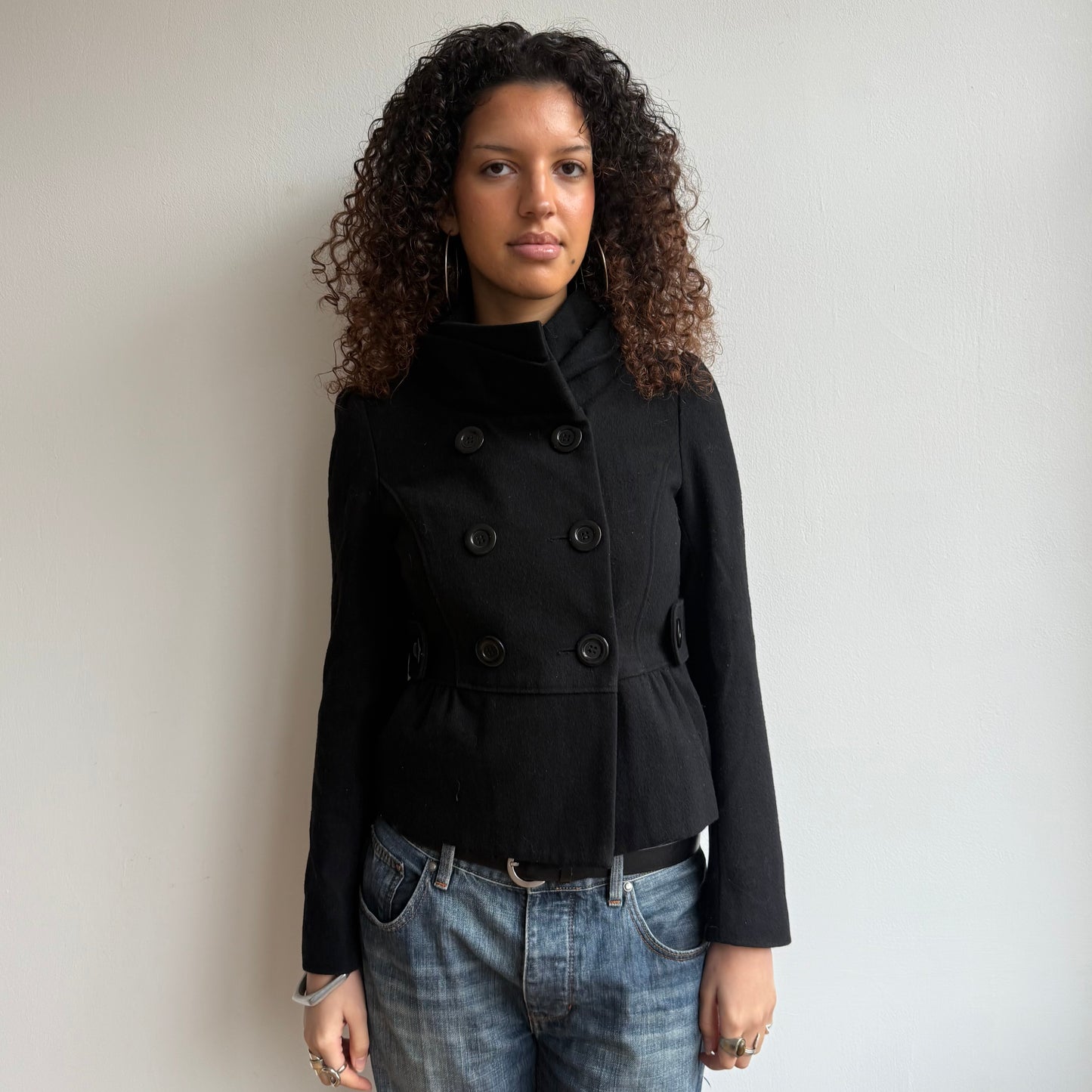 Black bow peacoat - Size S