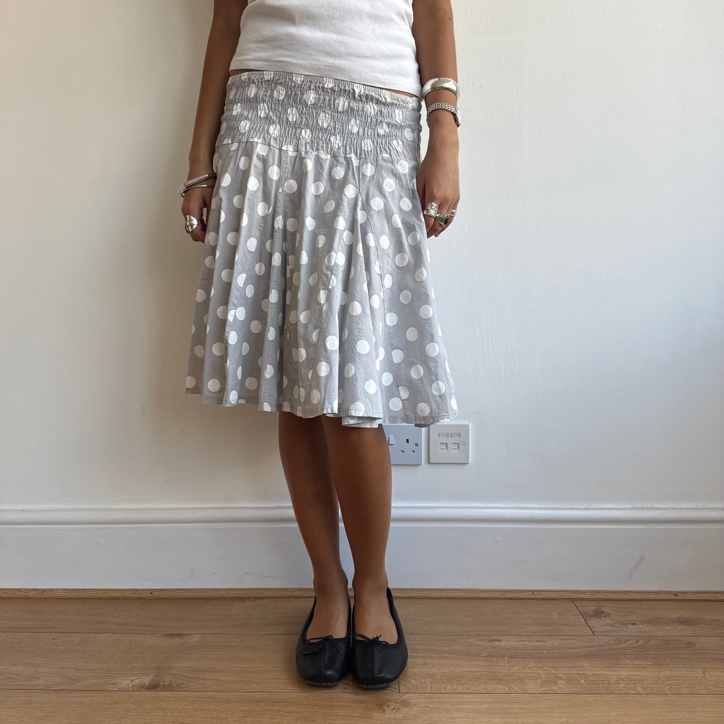 Light grey polka dot midi skirt - Size S