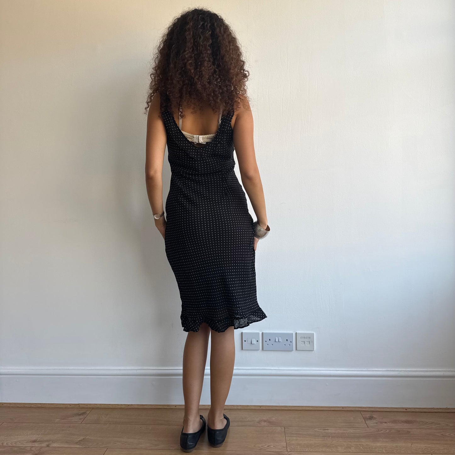 Black polka dot midi dress - Size S