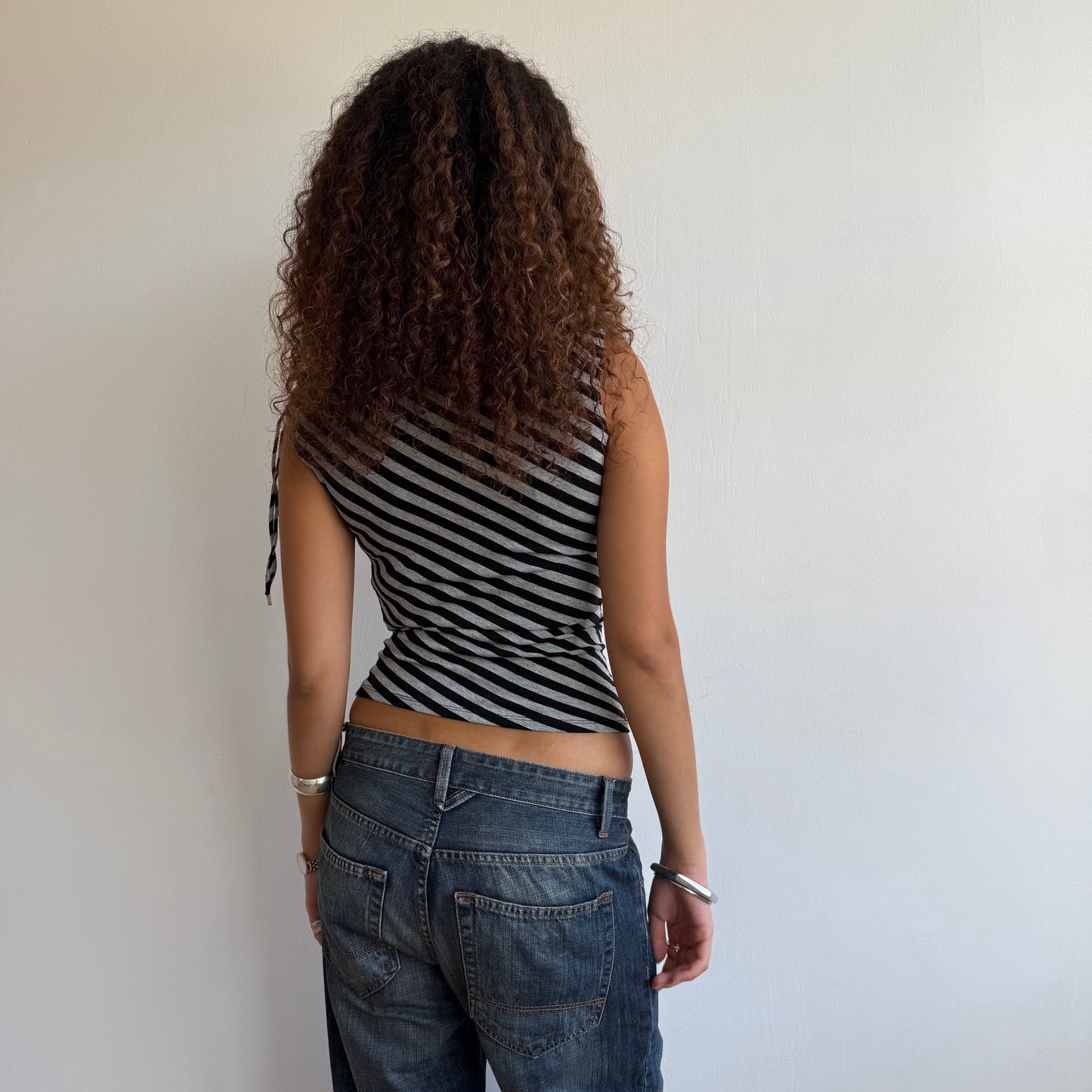 Grey striped ruched top - Size S