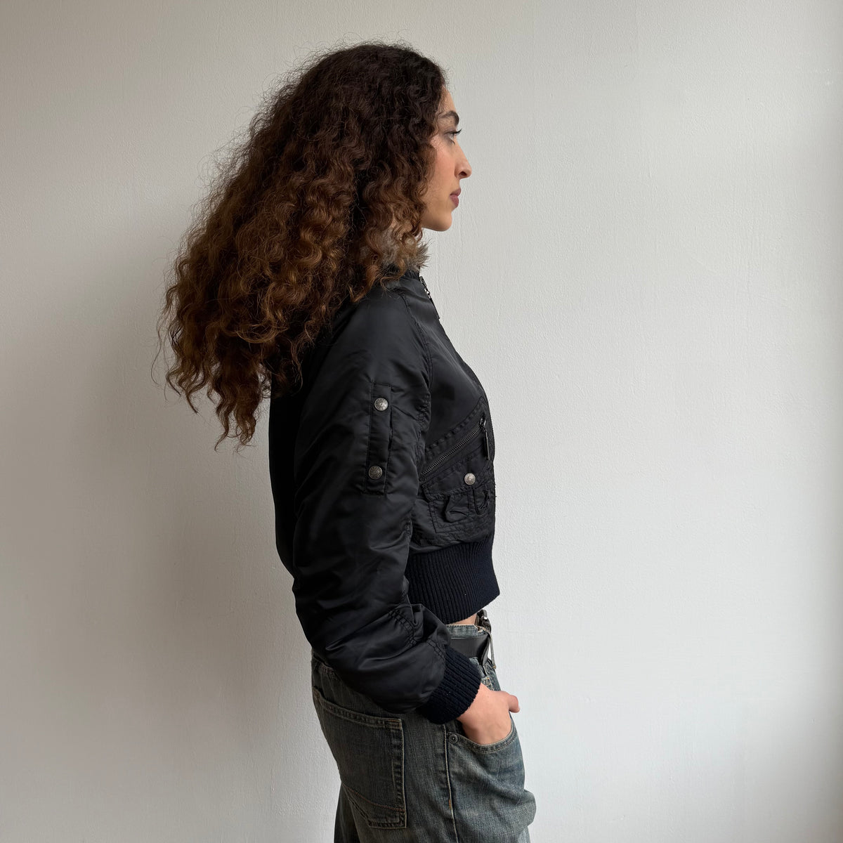 Black hooded cropped bomber - Size S
