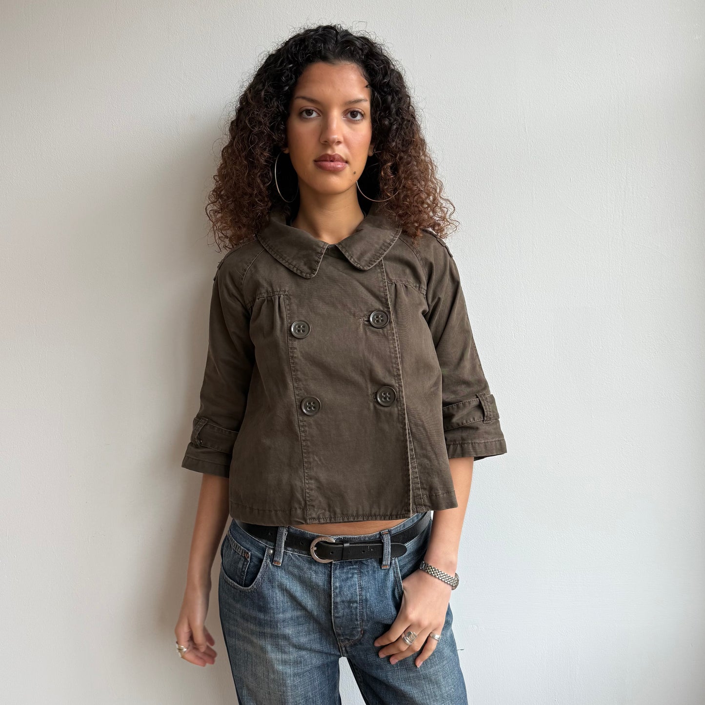 Brown 3/4 sleeve peacoat - Size M