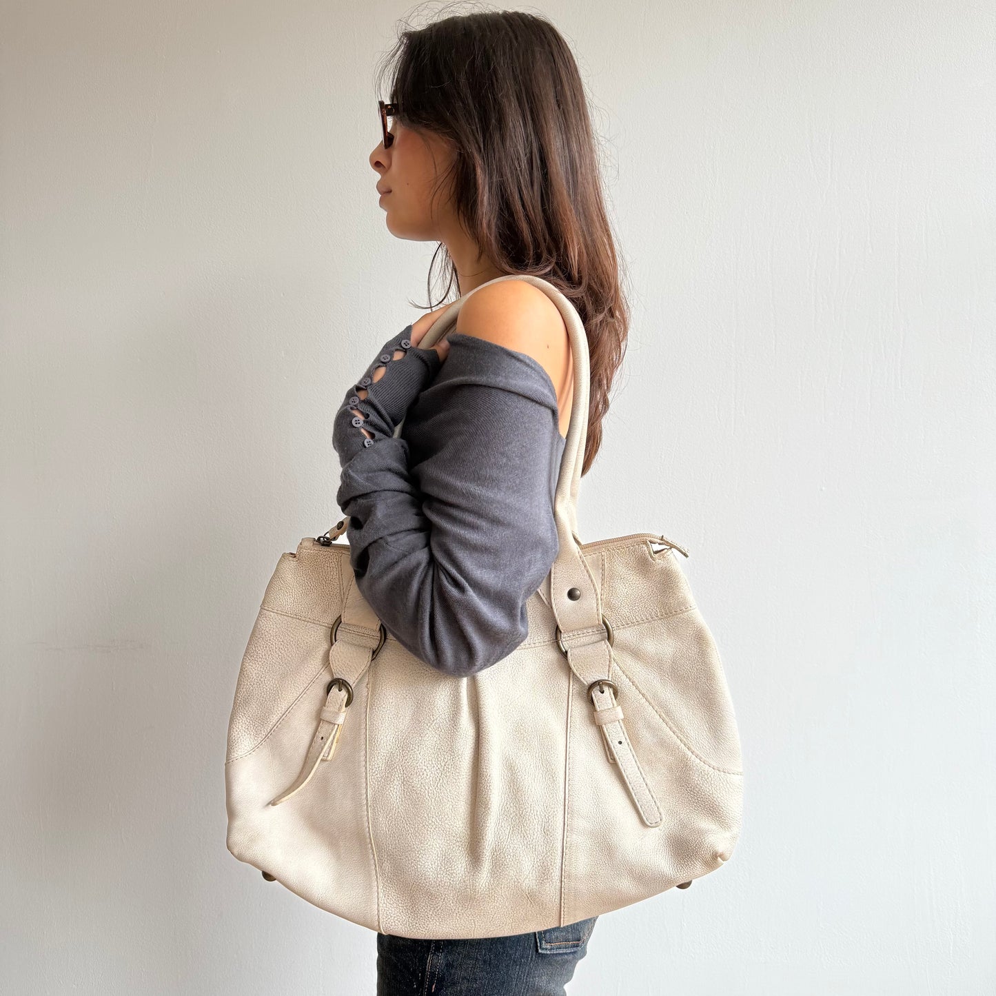 Cream leather bag - OS