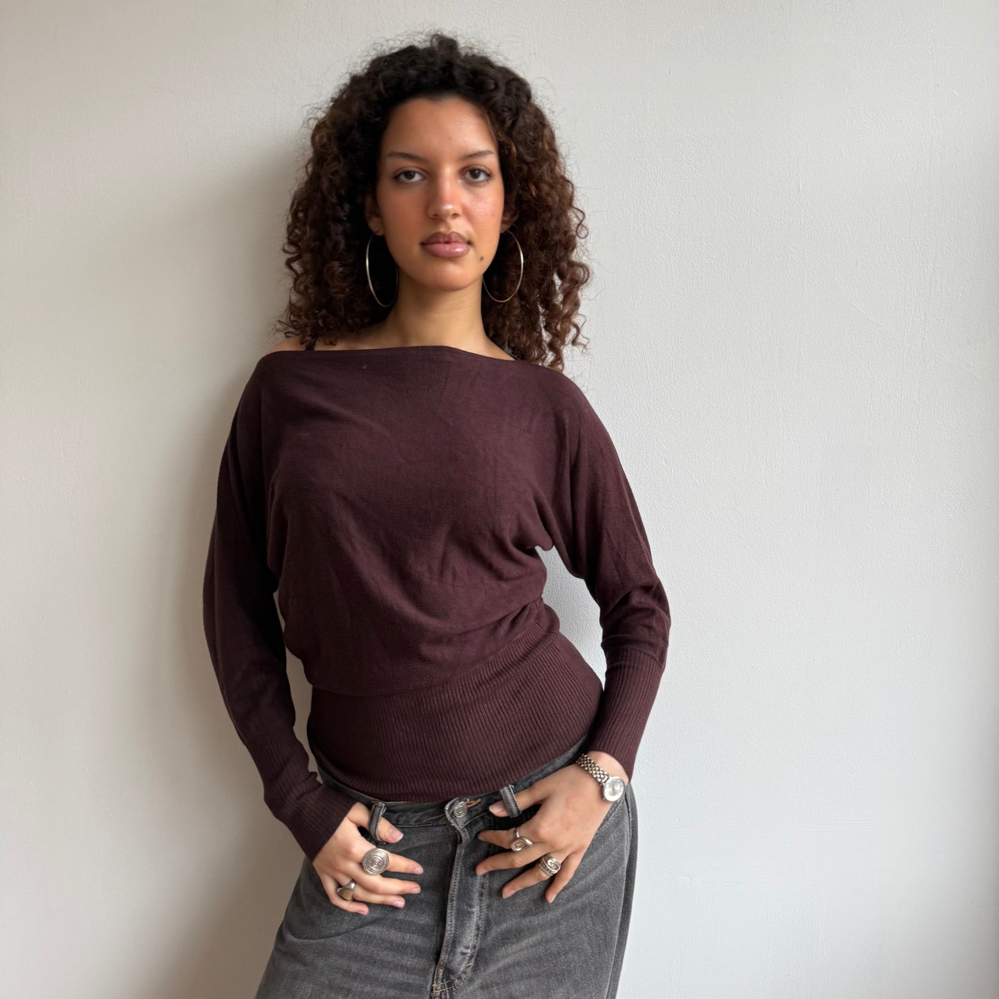 Brown slouchy knit jumper - Size S-M