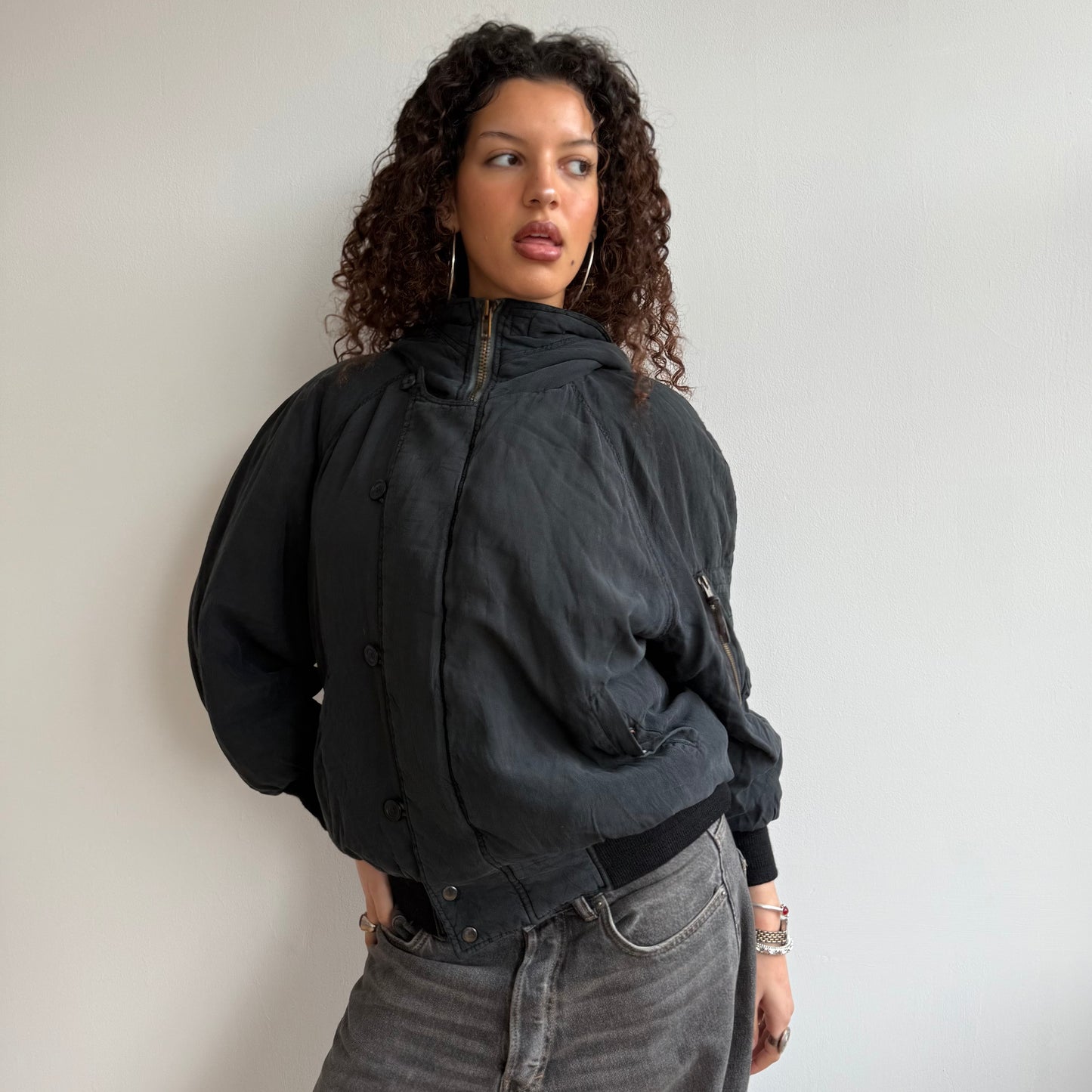 Black silk bomber jacket - Size M