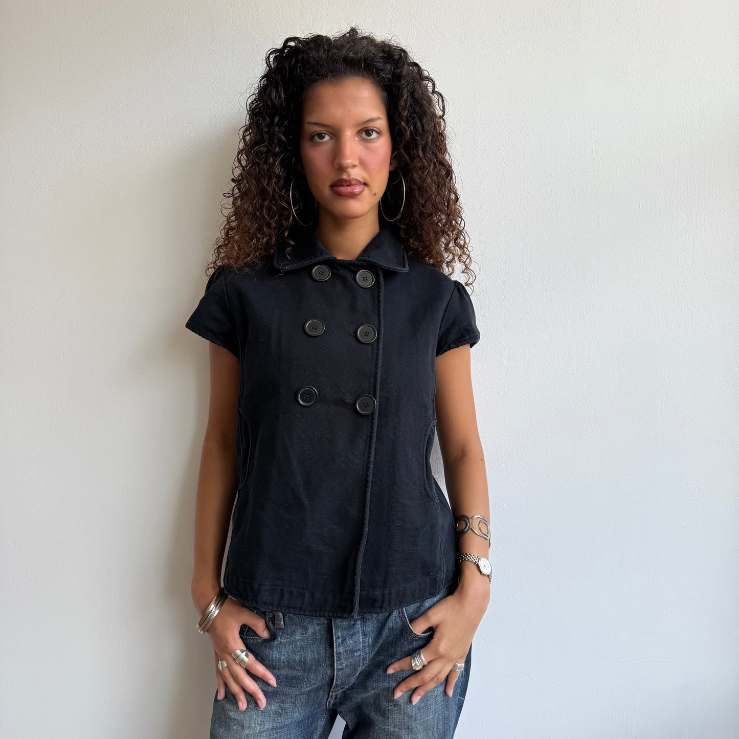 Black short sleeve peacoat - Size L
