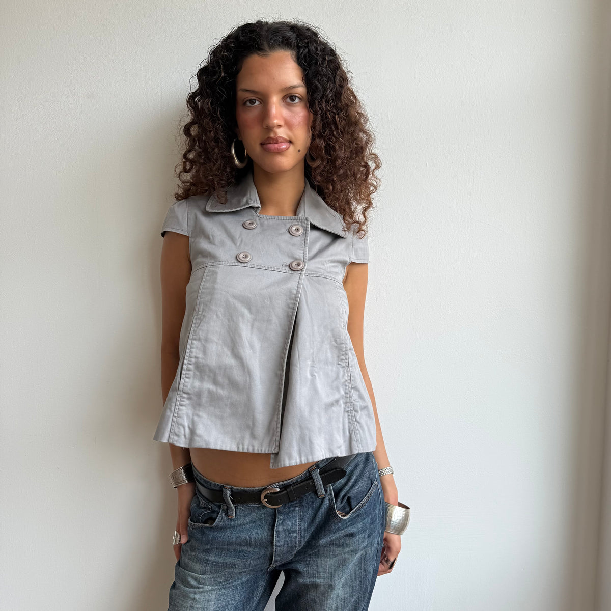 Grey short sleeve peacoat - Size XS