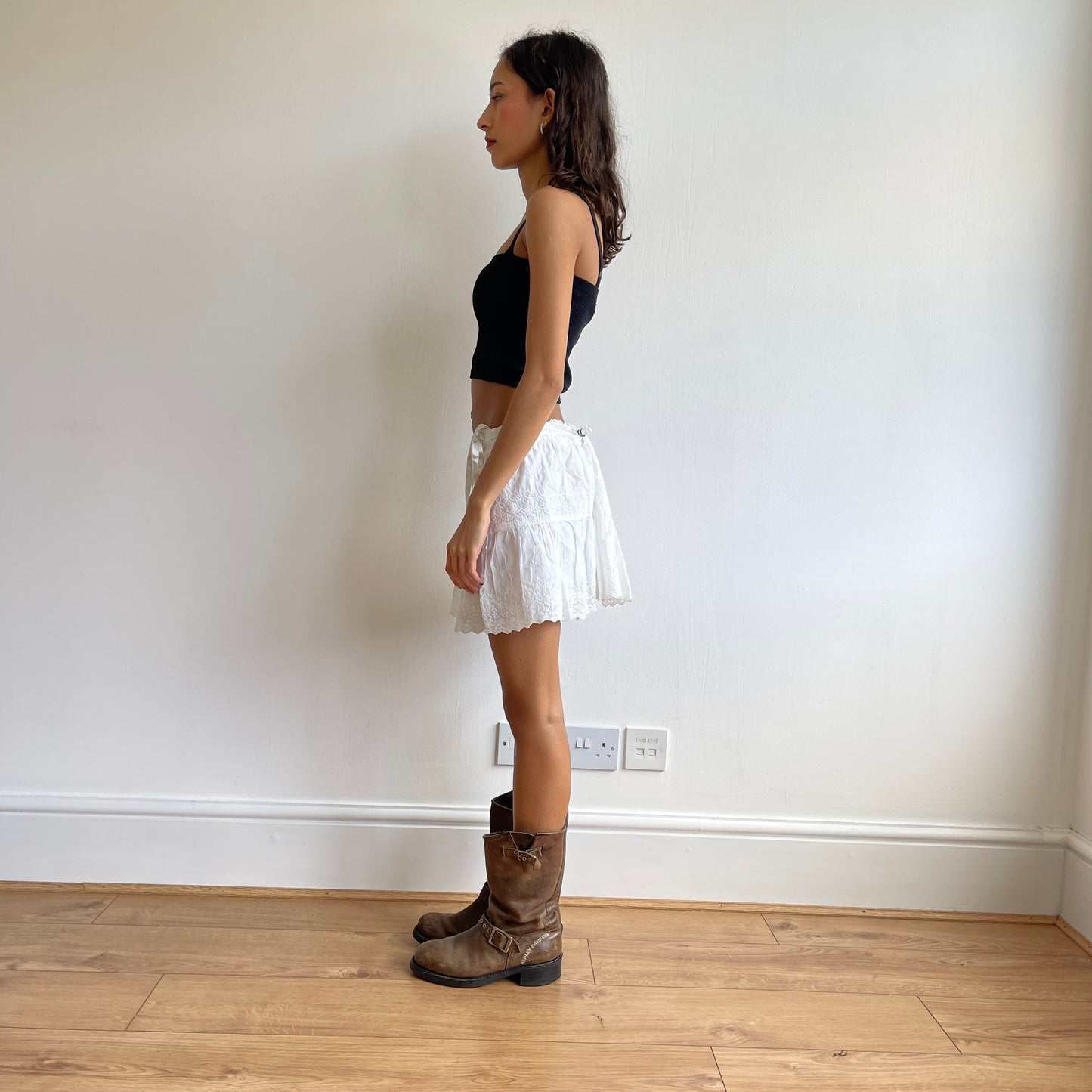 White tie-side mini skirt - Size S
