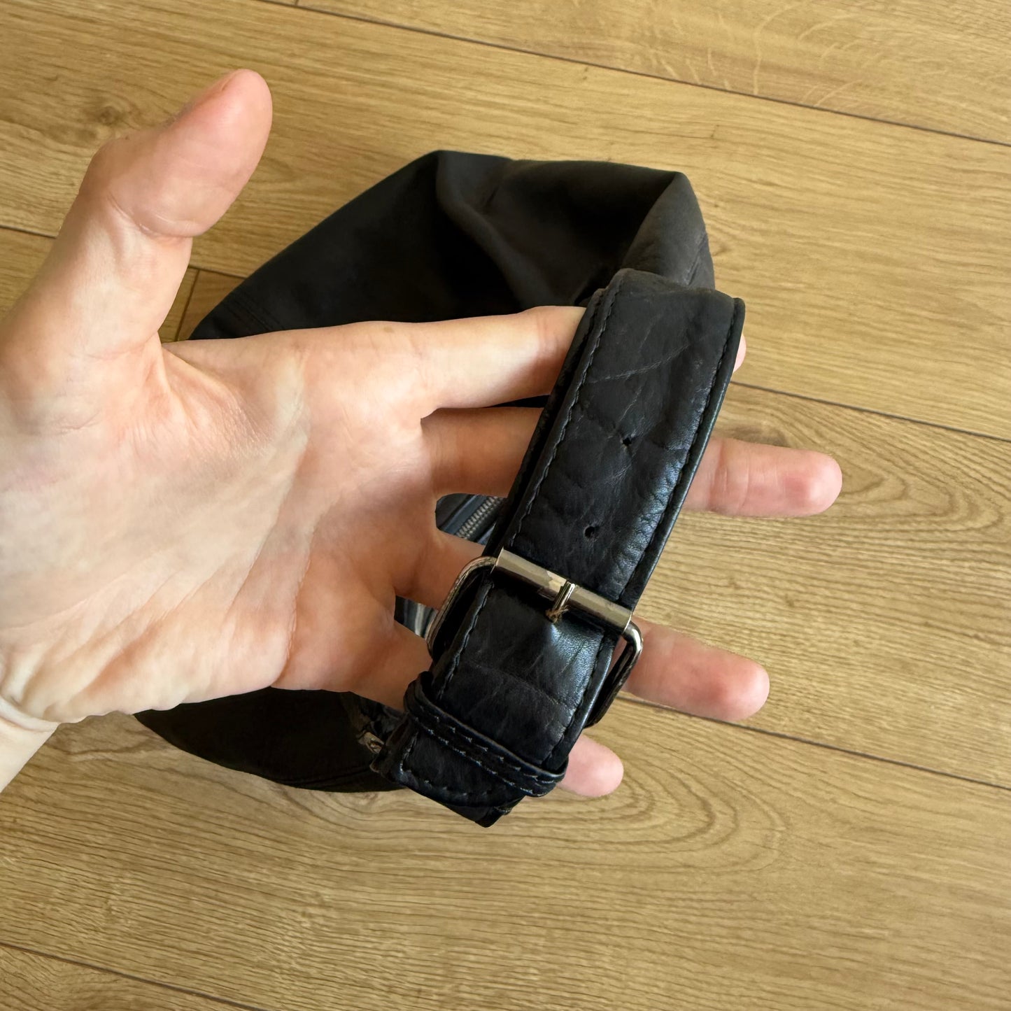 Black leather hobo bag