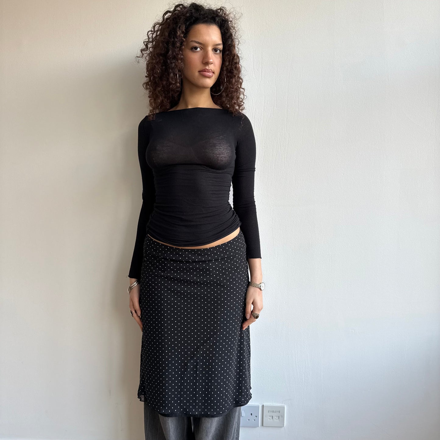 Black polka dot midi skirt - Size M