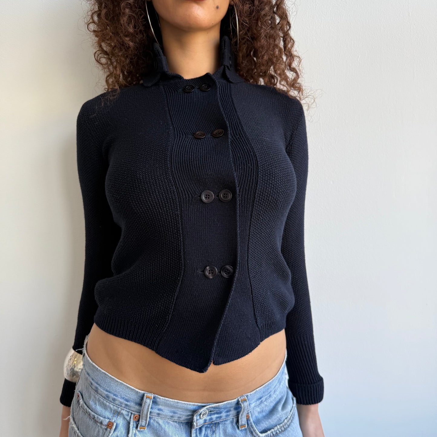 Navy button knit cardi - Size XS