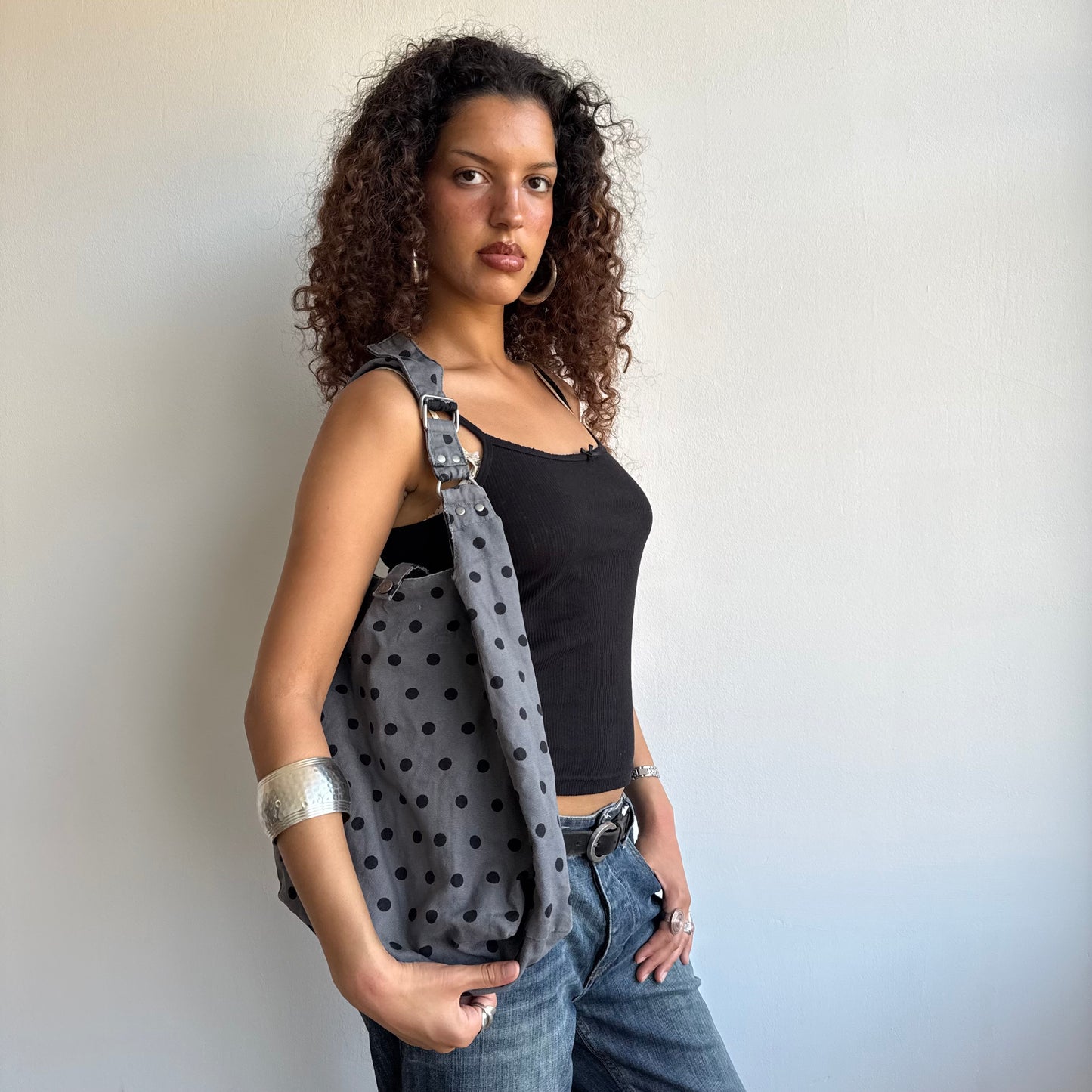 Grey polka dot bag