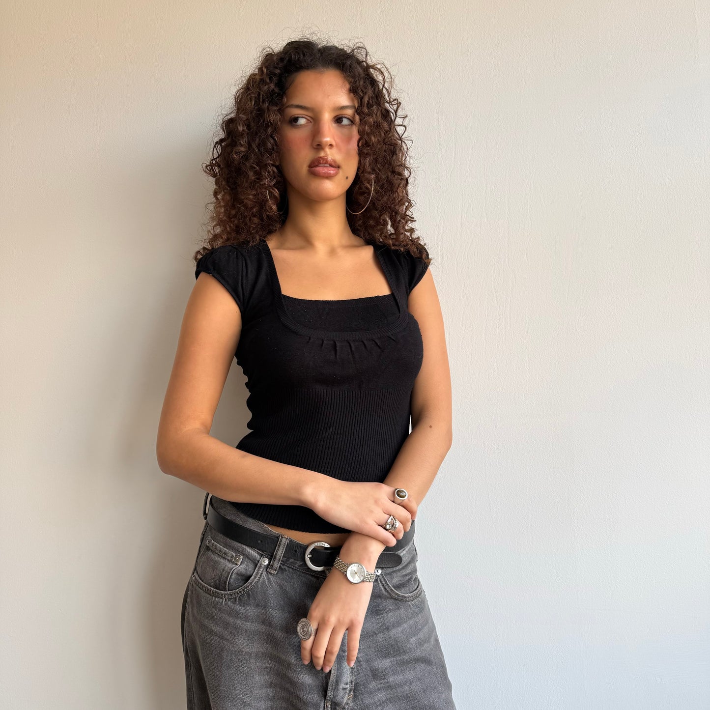 Black knit tie-back top - Size S